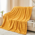 Newcosplay Throw Blanket For Couch Mustard Yellow Super Soft Flannel Fleece 3D Bubble Lightweight Bed Blanket All Season Use (Mu