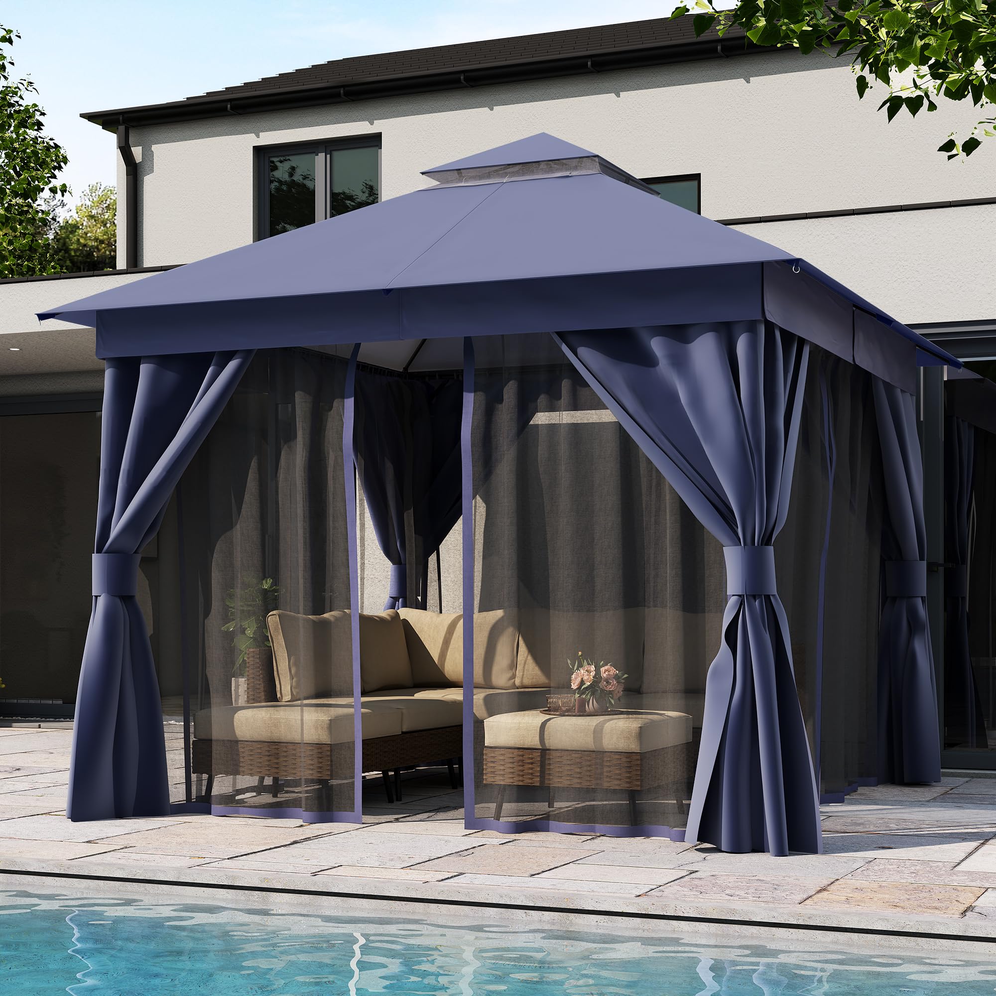 LAUSAINT HOME Outdoor Patio Gazebo 10x10 with Expansion Bolts, Heavy Duty Gazebos Shelter Party Tent with Double Roofs, Mosqui
