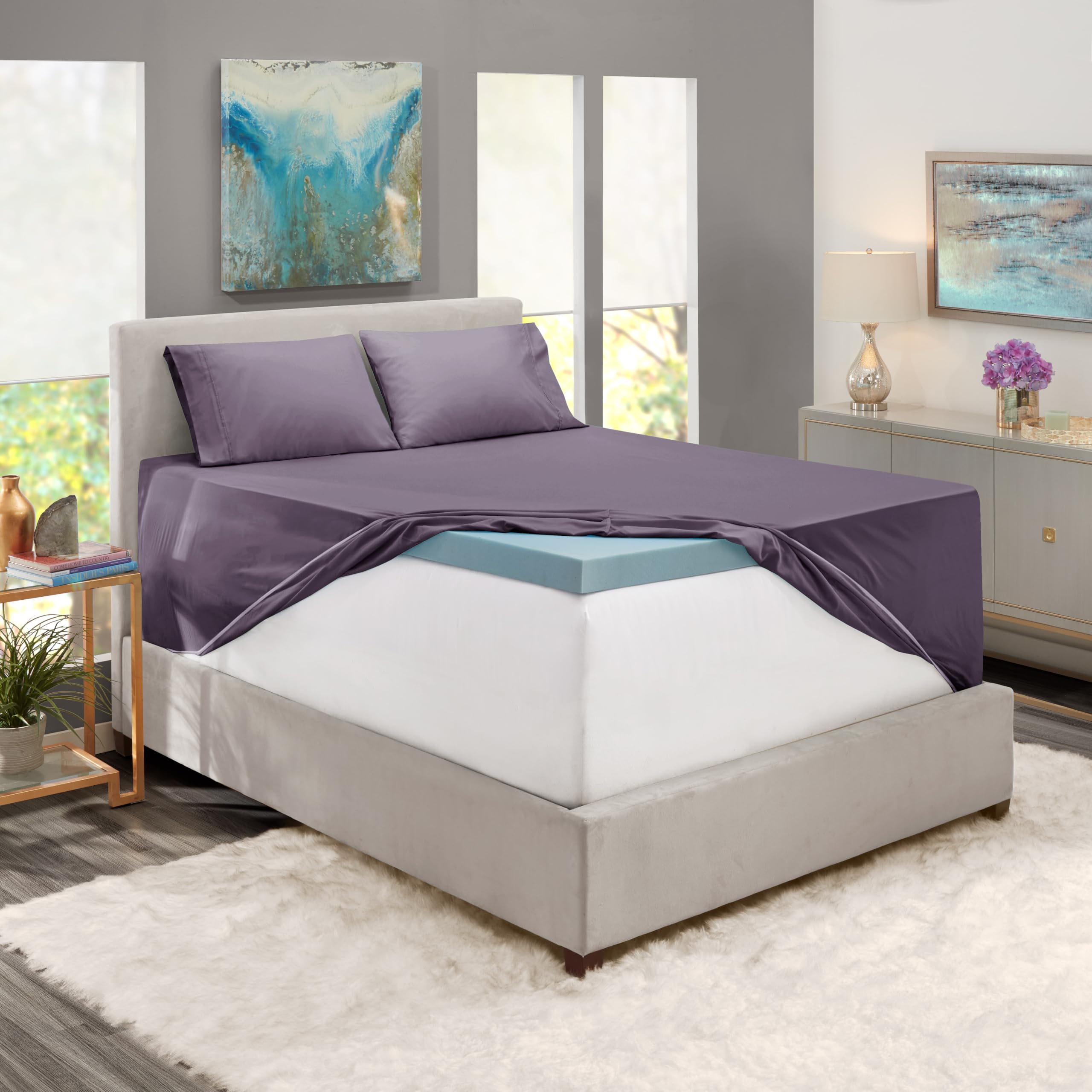 Nestl Extra Deep Pocket Sheets - Fits Mattress 18-24 Inches Deep, Extra Deep Pocket Twin Xl Sheets Sets, 3 Piece Twin Xl Size Sheets, Twin Xl Sheets Deep Pocket, Grayish Purple Sheets