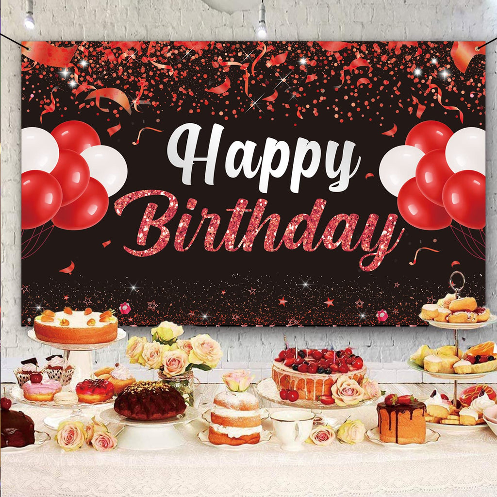 Trgowaul Happy Birthday Banner Backdrop - Red Black Birthday Party Decorations, Birthday Party Supplies Kids Men Women, Bday Gif