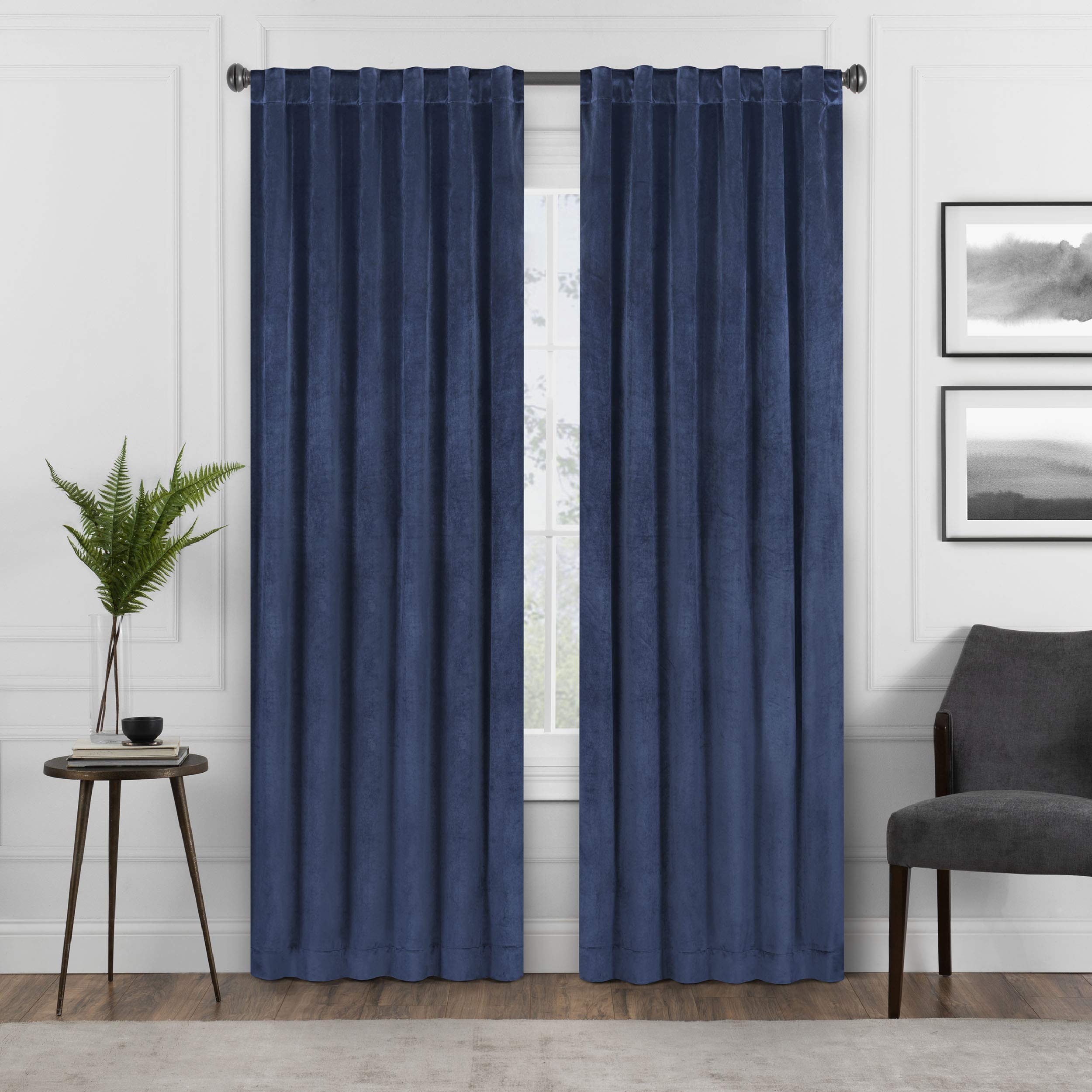 Eclipse Harper Velvet Rod Pocket Curtains For Bedroom, Single Panel, 50 In X 108 In, Navy
