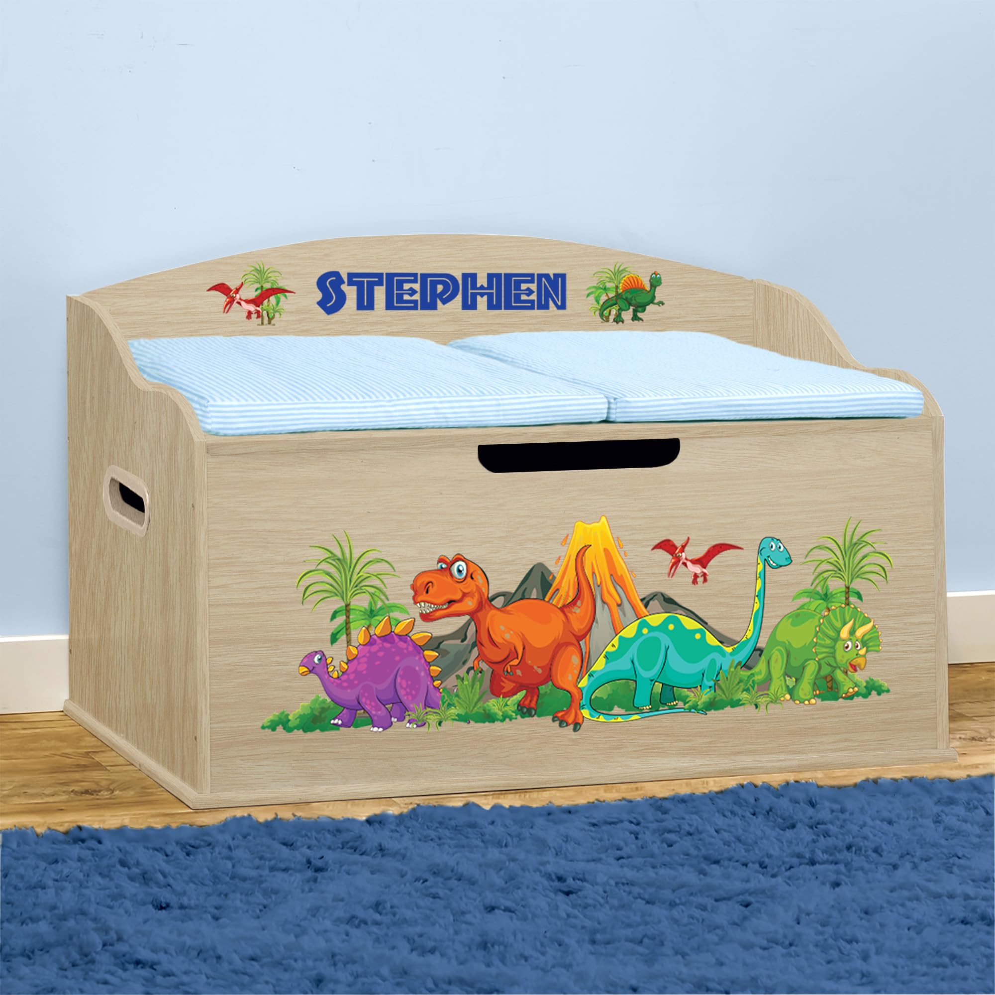 DIBSIES Personalized Creative Wonders Toy Box, Dinosaurs, 30 x 19.25 x 18 inches, Soft-Close Lid (Natural)