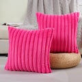 Futei Hot Pink Striped Decorative Throw Pillow Covers 18X18 Inch Set Of 2,Square Spring Decorations Couch Pillow Case,Soft Cozy