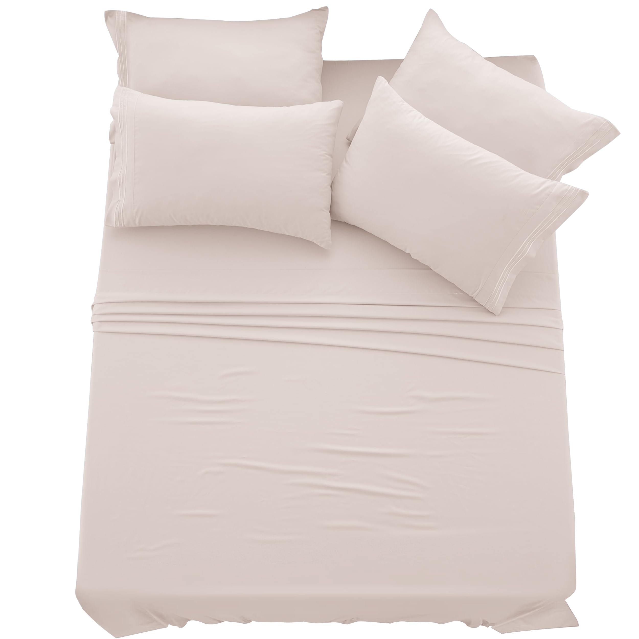 Lux Decor King Sheet Set - 6 Pc Brushed Microfiber Bed Sheets 16 Inches Deep Pockets - Embroidered & Plain Pillowcases - Hotel L