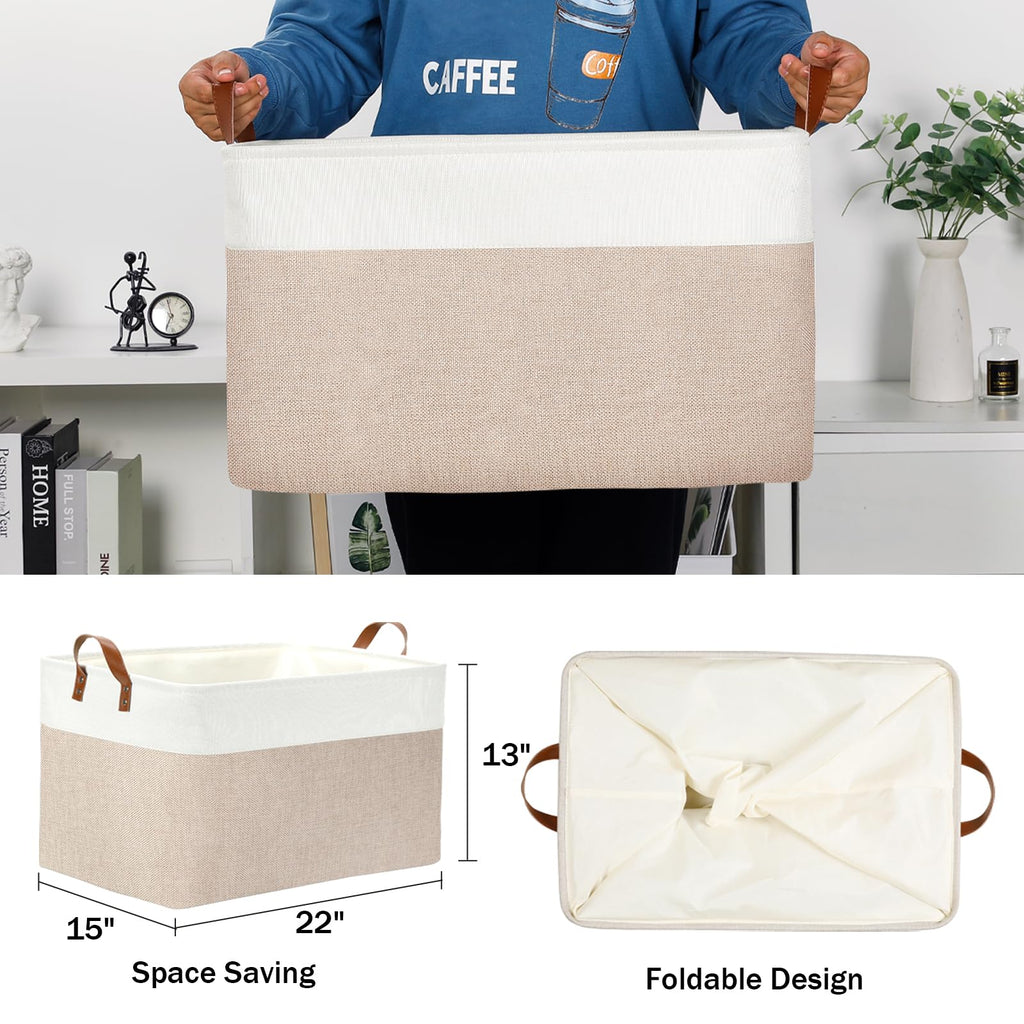 Dullemelo Extra Large Baskets For Organizing, 22' X 15' X 13' Rectangle Fabric Storage Bins, Foldable Blanket Basket Living R