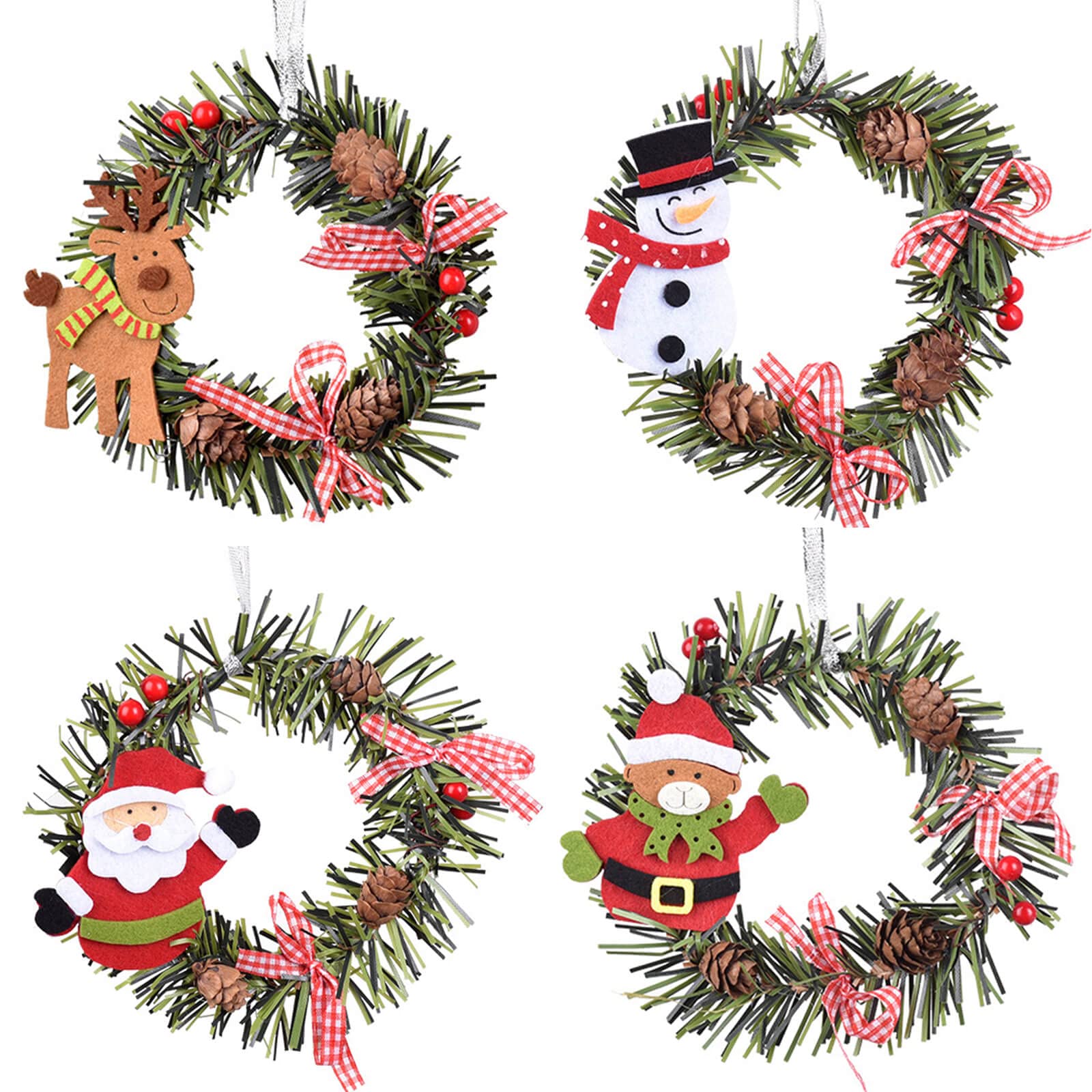 Orgrimmar 4 Pcs Christmas Pine Wreaths for Front Door Christmas Holiday Indoor Home Decor