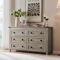 RedLemon Farmhouse 6 Drawer Dresser for Bedroom, 54 Inch Wide Rustic Wood Dresser TV Stand, Dresser Chest of Drawers for Closet,