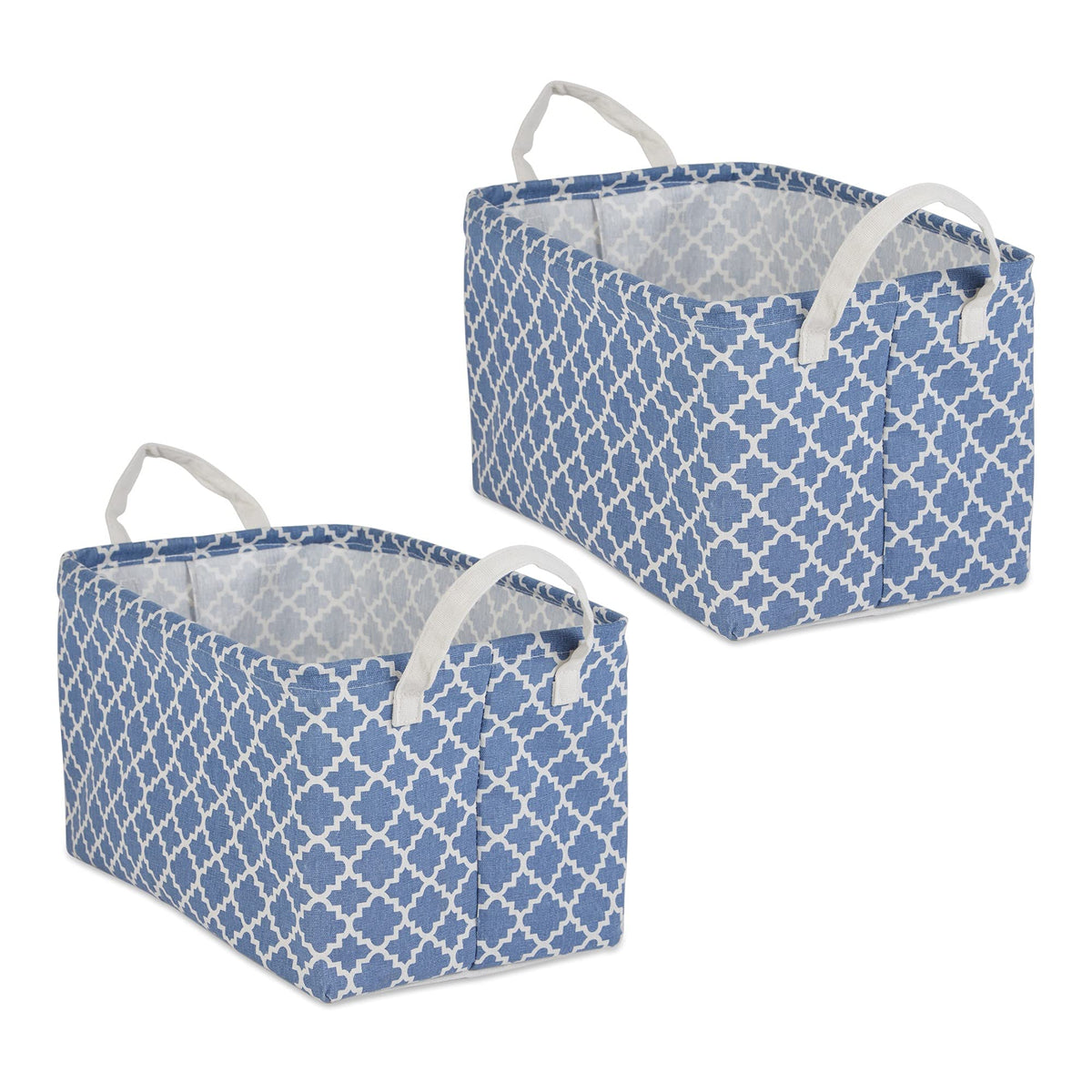 Dii Laundry Storage Collection, Pe Coated Collapsible Bin With Handles, French Blue Lattice, Large Set, 10.5X17.5X10 Inch