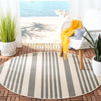 Safavieh Courtyard Collection 5'3'' Round Grey/Bone Cy6062 Stripe Indoor/ Outdoor--Waterproof Easy--Cleaning Patio Backyard Mudr