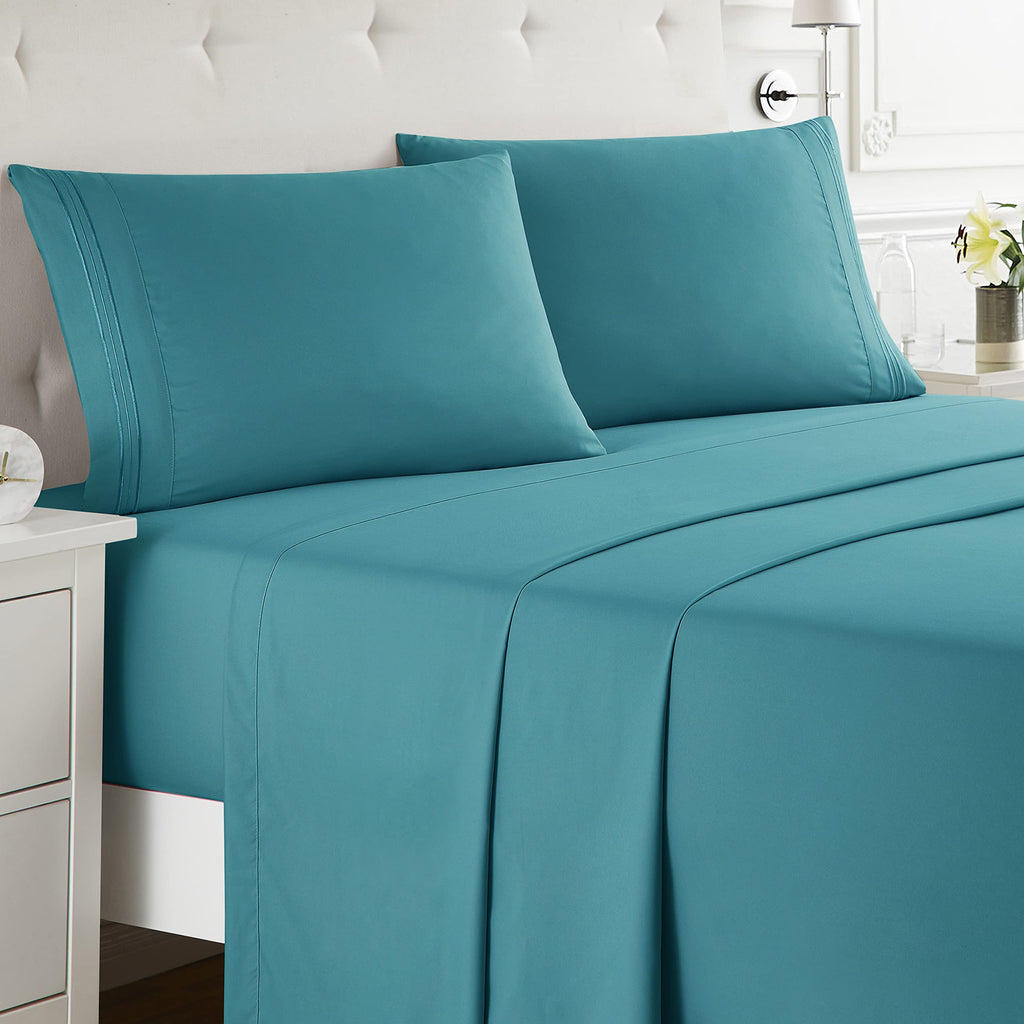 Nestl Full Size Sheet Sets - 4 Piece Full Size Sheets, Teal Sheets Full Size Bed Sheets, Double Brushed Bed Sheets Full Size, Hotel Luxury Full Bed Sheets Set.