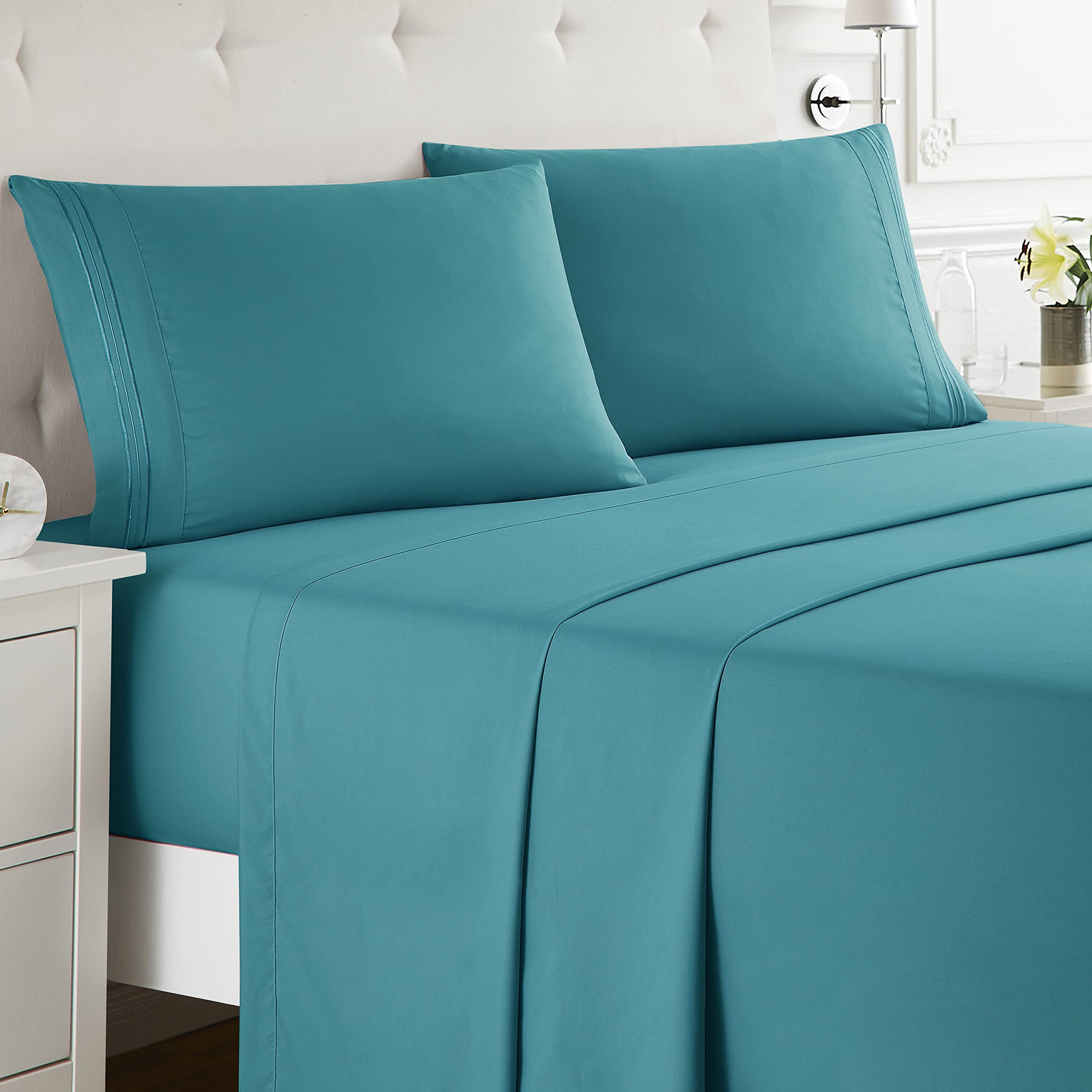 Nestl Full Size Sheet Sets - 4 Piece Full Size Sheets, Teal Sheets Full Size Bed Sheets, Double Brushed Bed Sheets Full Size, Hotel Luxury Full Bed Sheets Set.