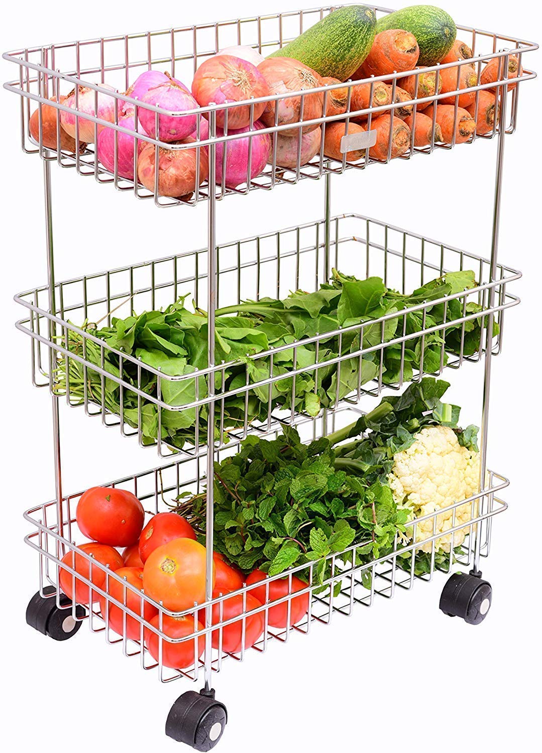 Drumil Rust Stainless Steel Wrought Iron Fruit And Vegetable And Spice Container Stand Basket Trolley/Modern Kitchen Storage Ste