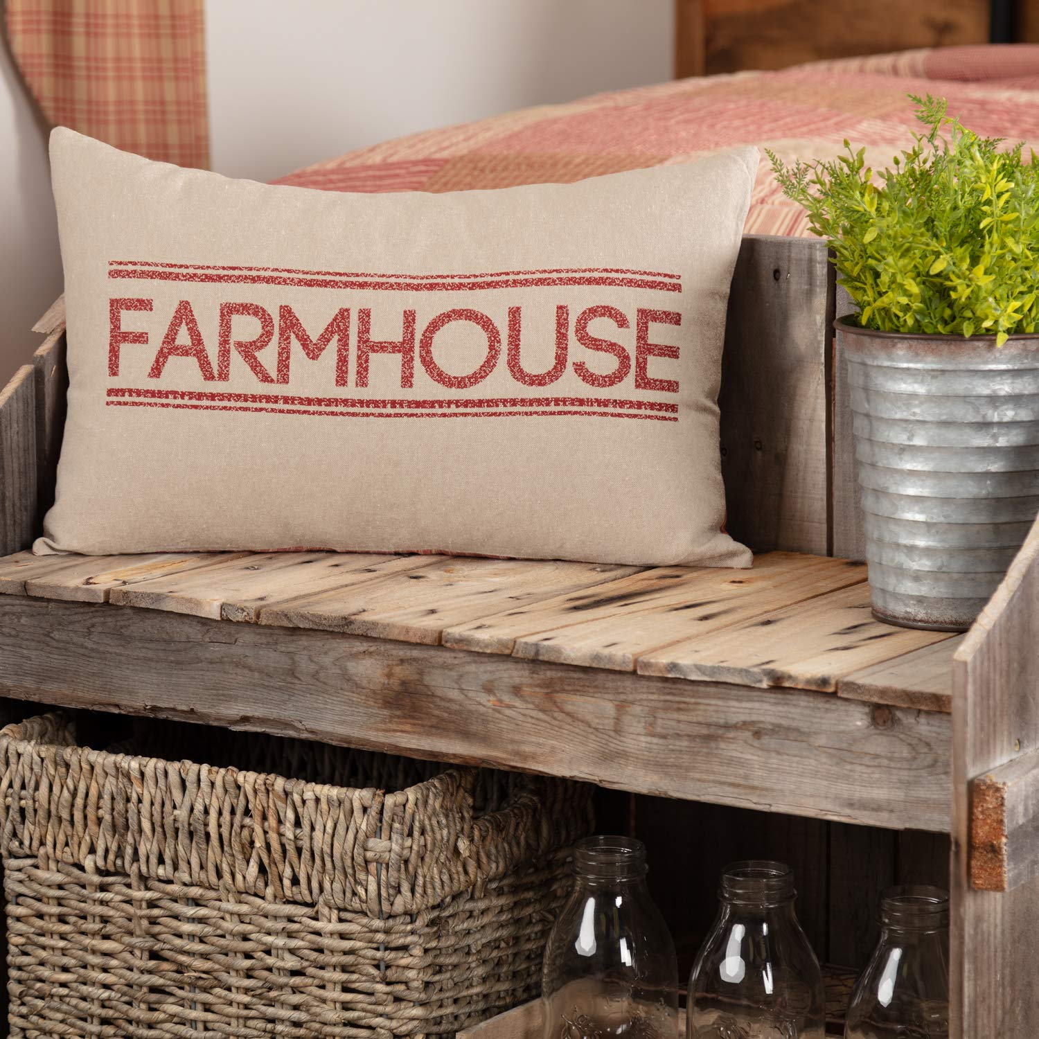Vhc Brands Sawyer Mill Pillow Bedding Accessory, 14X22, Farmhouse Red