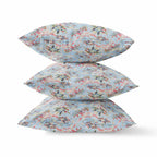 HomeRoots Indigo Gray 16' Light Blue Red Roses Zippered Suede Throw Pillow