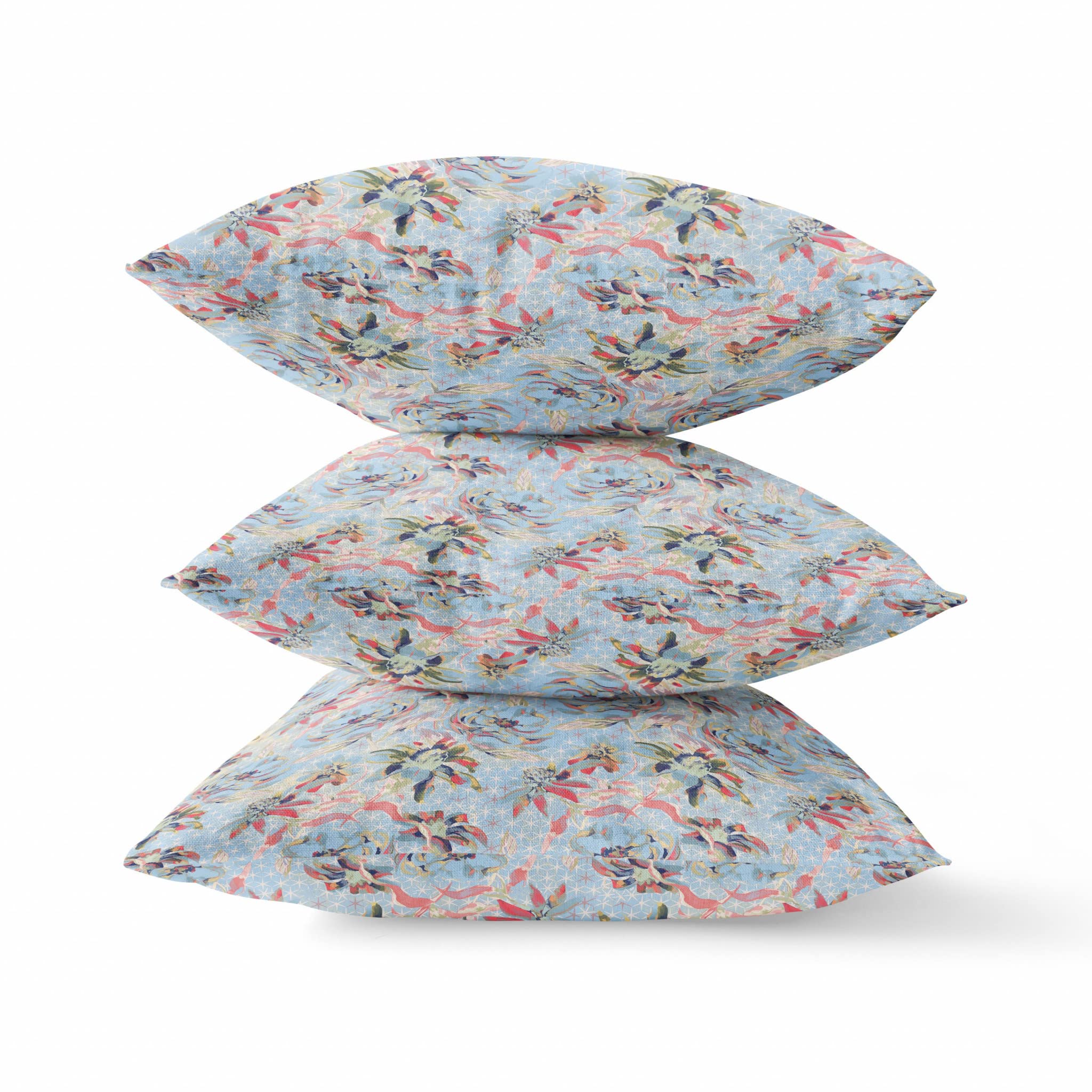 HomeRoots Indigo Gray 16' Light Blue Red Roses Zippered Suede Throw Pillow