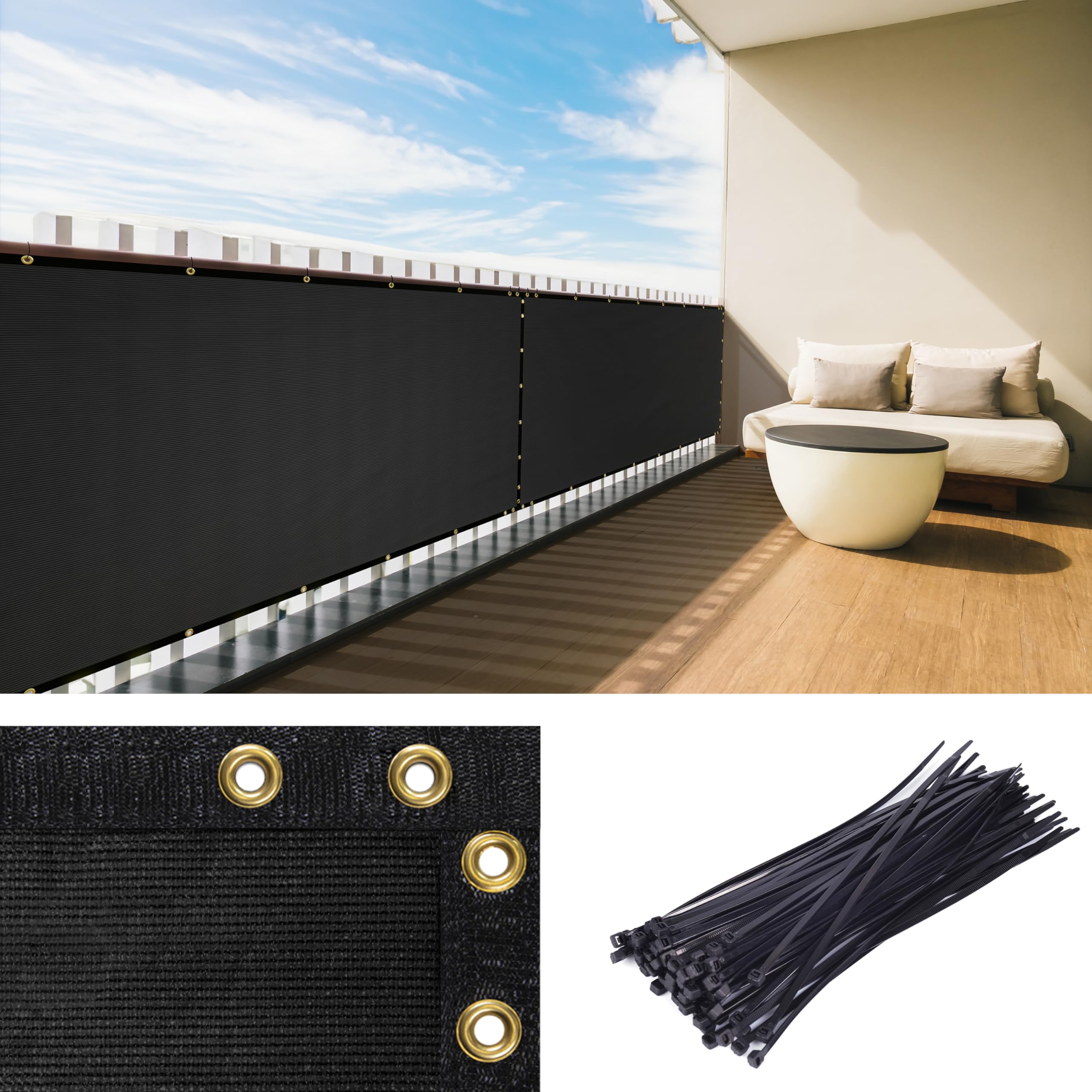 Royal Shade Custom Size 3  x 83  Black Balcony Privacy Screen Apartment Above Railing Porch Patio Fence Windscreen Cover Netti