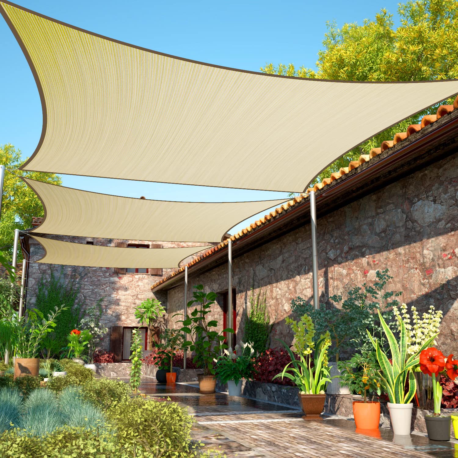Shademart 11' X 24' Beige Sun Shade Sail Upf50 Rectangle Smtaps12 Canopy Fabric Cloth Screen, Water And Air Permeable & Uv Resis