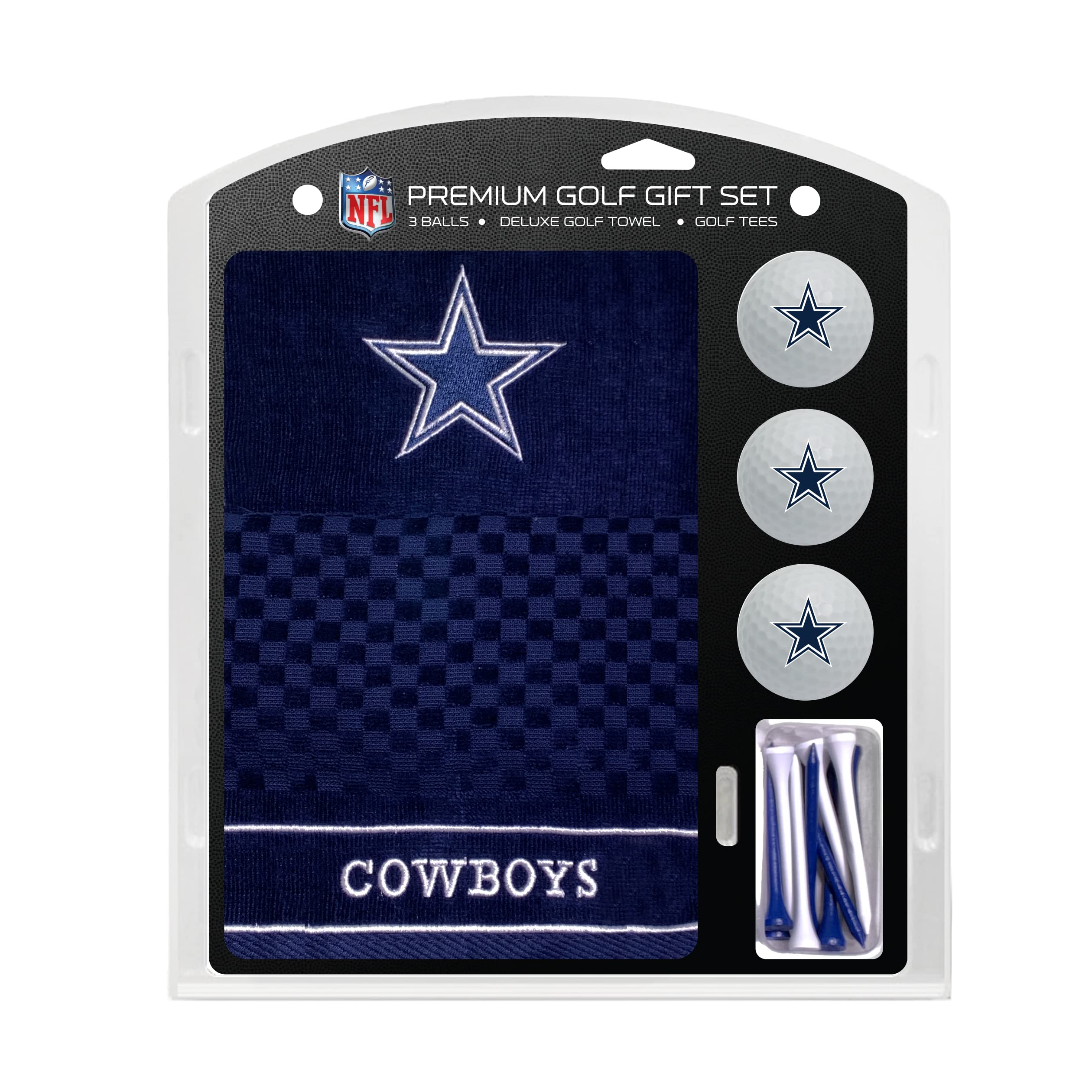 Team Golf NFL Dallas Cowboys Gift Set: Embroidered Golf Towel, 3 Golf Balls, and 14 Golf Tees 2-3/4 Regulation, Tri-Fold Towel 1