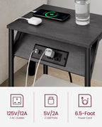 Vasagle End Table With Charging Station, Set Of 2, Small Side Tables For Living Room, Bedroom, Nightstand With Outlets And Usb Ports, Bedside Table With Storage Shelf, Misty Gray And Black