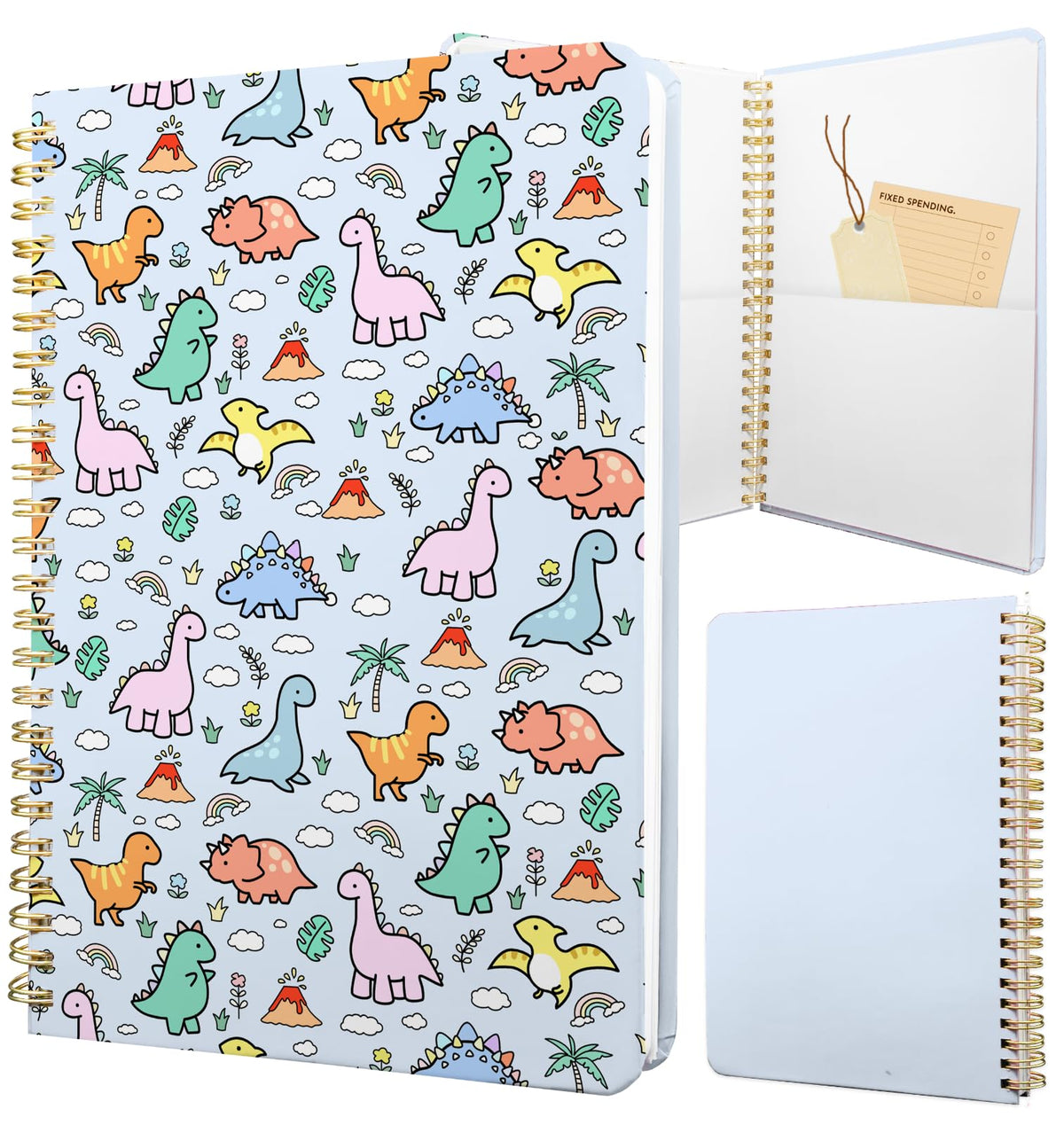 Stanoha Cute Spiral Notebook Journal A5 Aesthetic Pretty Floral Design For Women Girls Kawaii With Pocket, 8.5 X 5.7 Inch, Blue