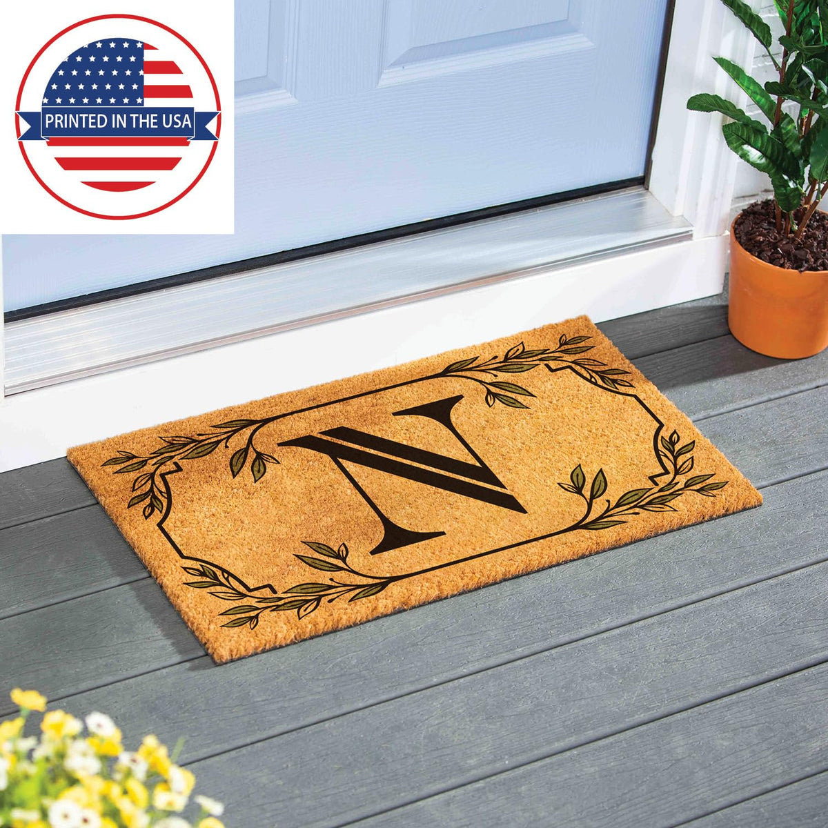 Evergreen Monogram Coir Doormat | Letter N | Front Door Mat For Outdoor Indoor Entrance | 28X16 Inches | Non-Slip Backing Doorwa