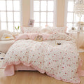 Vm Vougemarket Red Strawberry Duvet Cover Set Twin Pink Lace Duvet Cover With Zipper Ties 100% Cotton Cute Romantic Girls Comfor