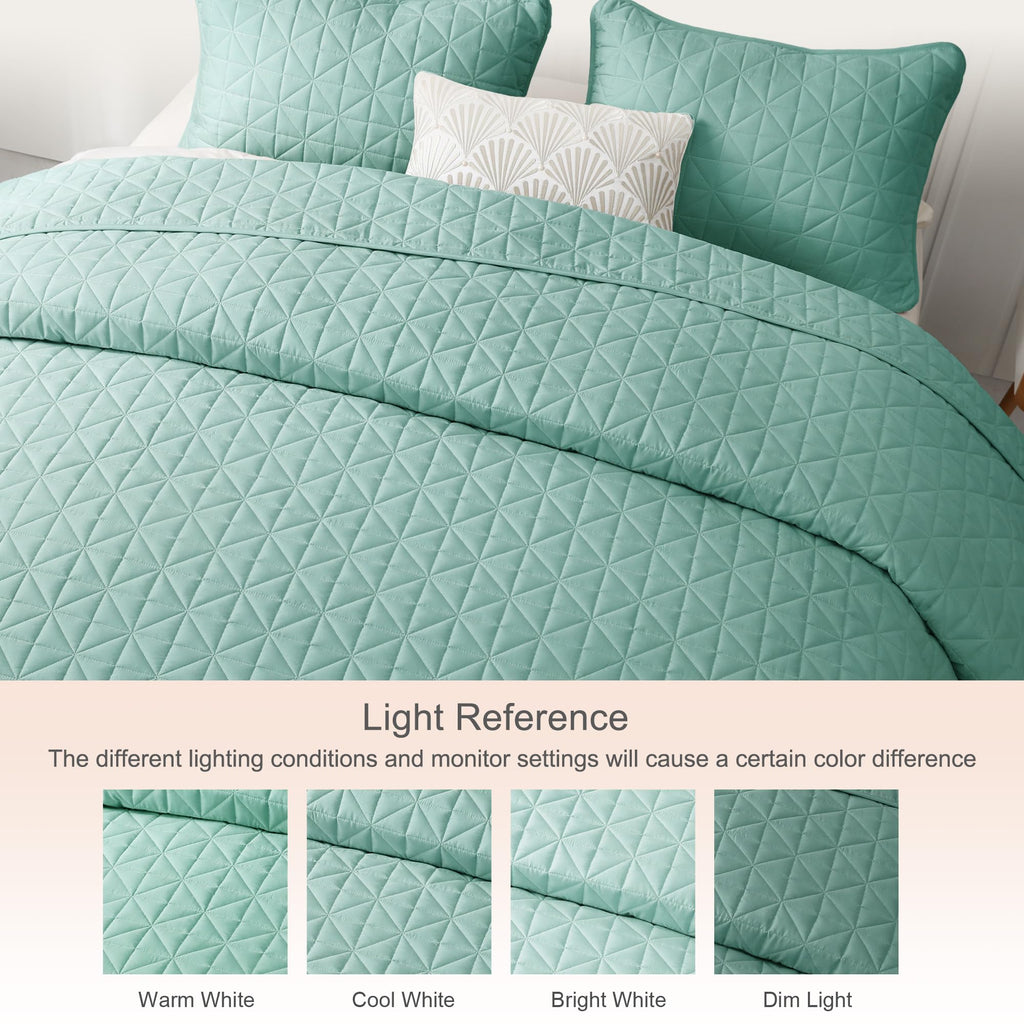 Exclusivo Mezcla Quilts King Size Bedding Set With Stitched Grid Pattern, Lightweight Summer Green Bedspreads Coverlets Bed Cove