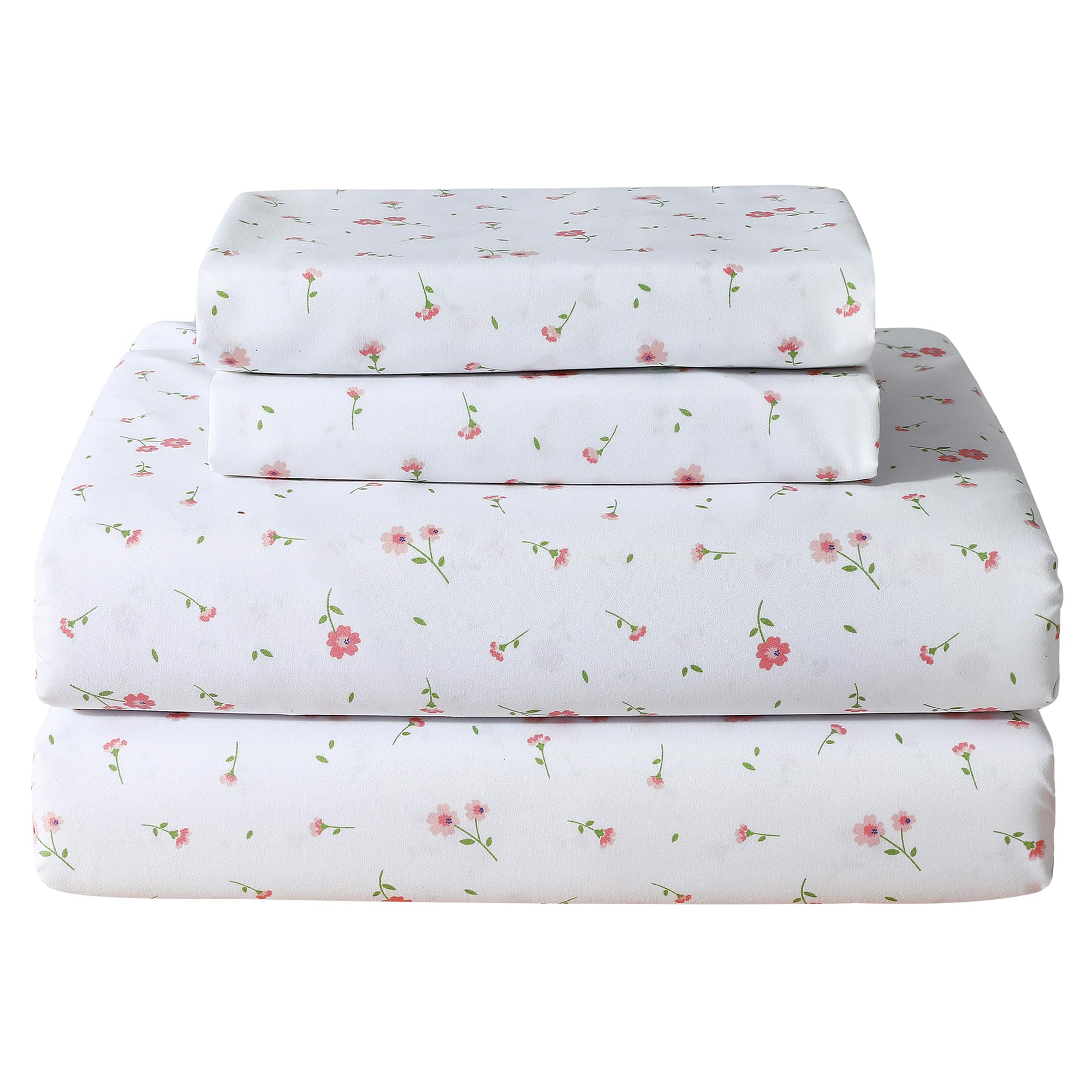 Softan Pink Floral Queen Sheet Set Flower Bed Sheets Queen Size - 4 Piece Microfiber Patterned Fitted Sheets With 15' Deep Pock