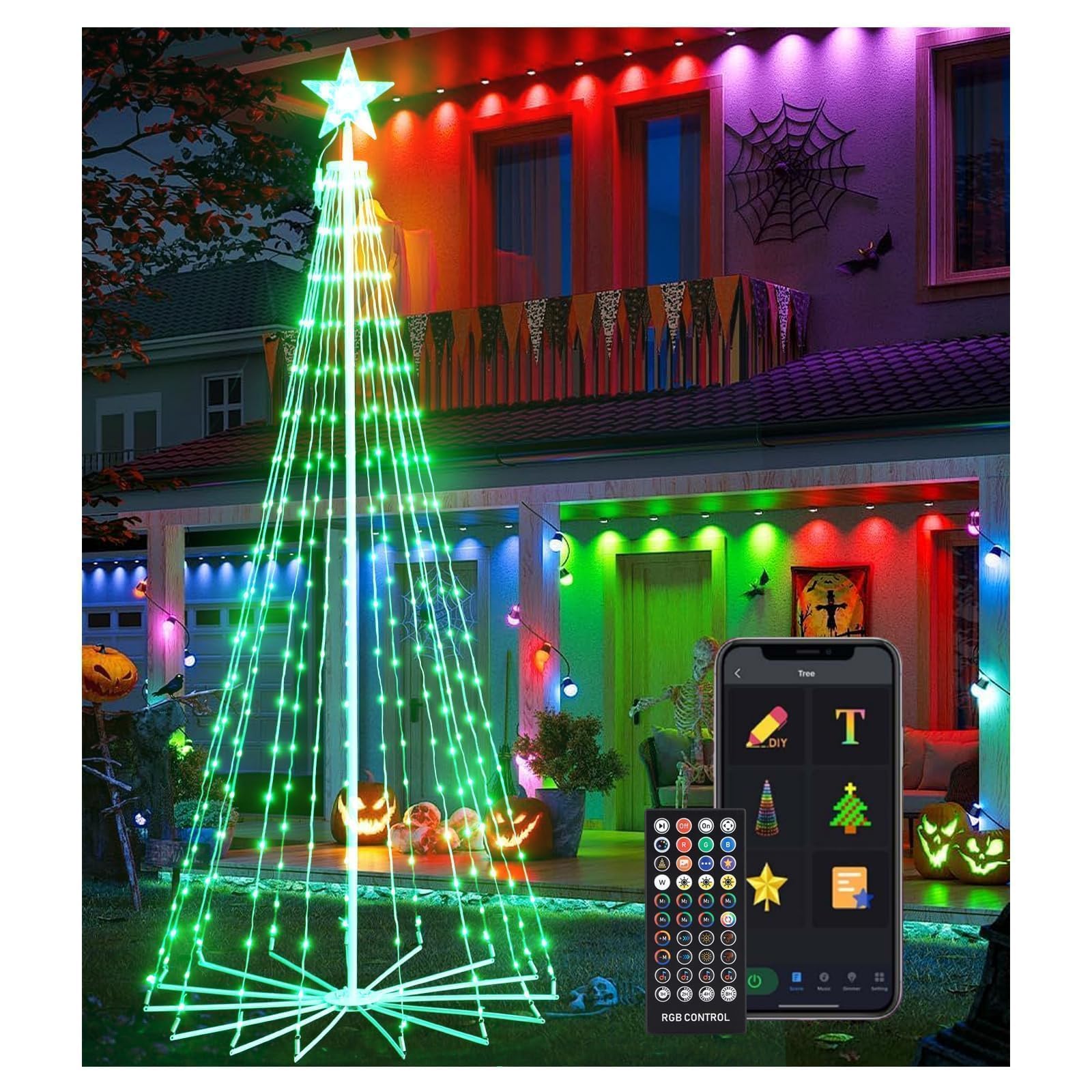 NAWEISIX Outdoor Christmas Tree 7ft 295 LEDs Smart Light Spiral Cone Tree 3 Control Modes, Music Sync, DIY Functionality Perfect