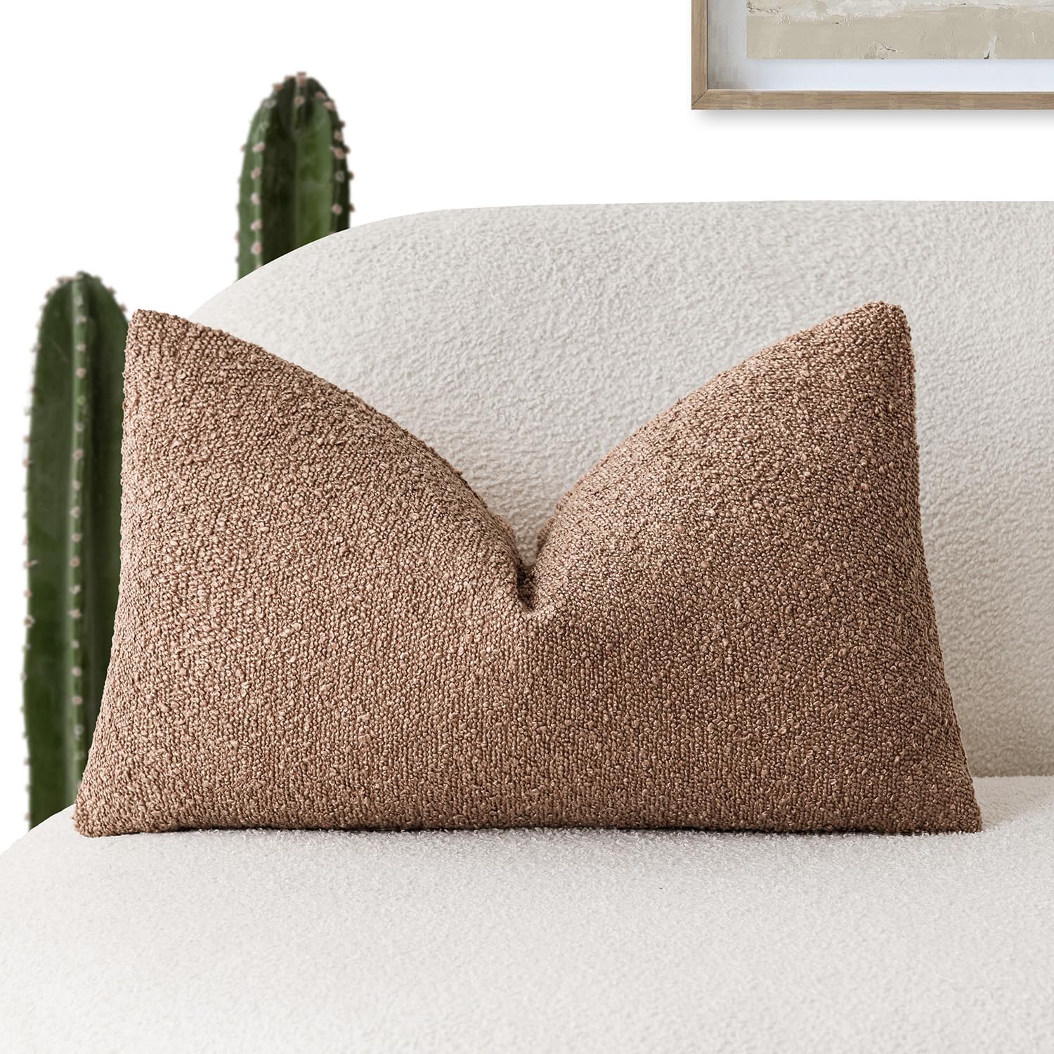 Foindtower Decorative Textured Boucle Throw Pillow Covers Accent Solid Lumbar Pillow Cases Soft Cozy Couch Cushion Case For Chai