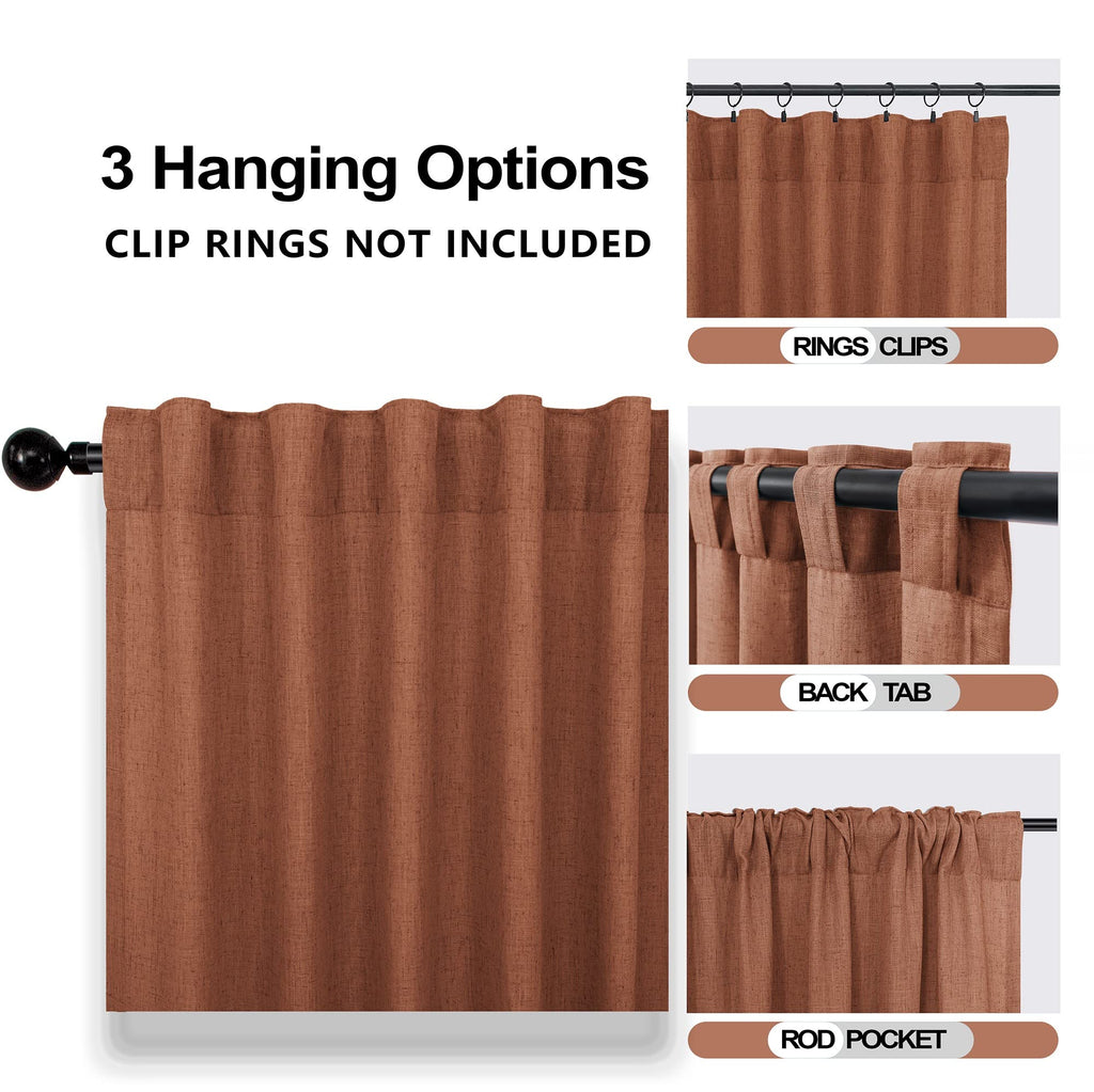 Terracotta Curtains Panels 63 Inch Length For Back Tab Semi Sheer, Linen Woven Textured Drapes Rod Pocket 2 Panels Set,Burnt Orange Boho Farmhouse Rust Curtain For Bedroom/Living Room/Kids Room