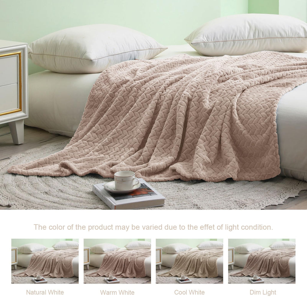Exclusivo Mezcla Camel Fleece King Size Blanket For Bed, 90X104 Inches Soft Cozy 3D Decorative Jacquard Flannel Blankets, Lightw