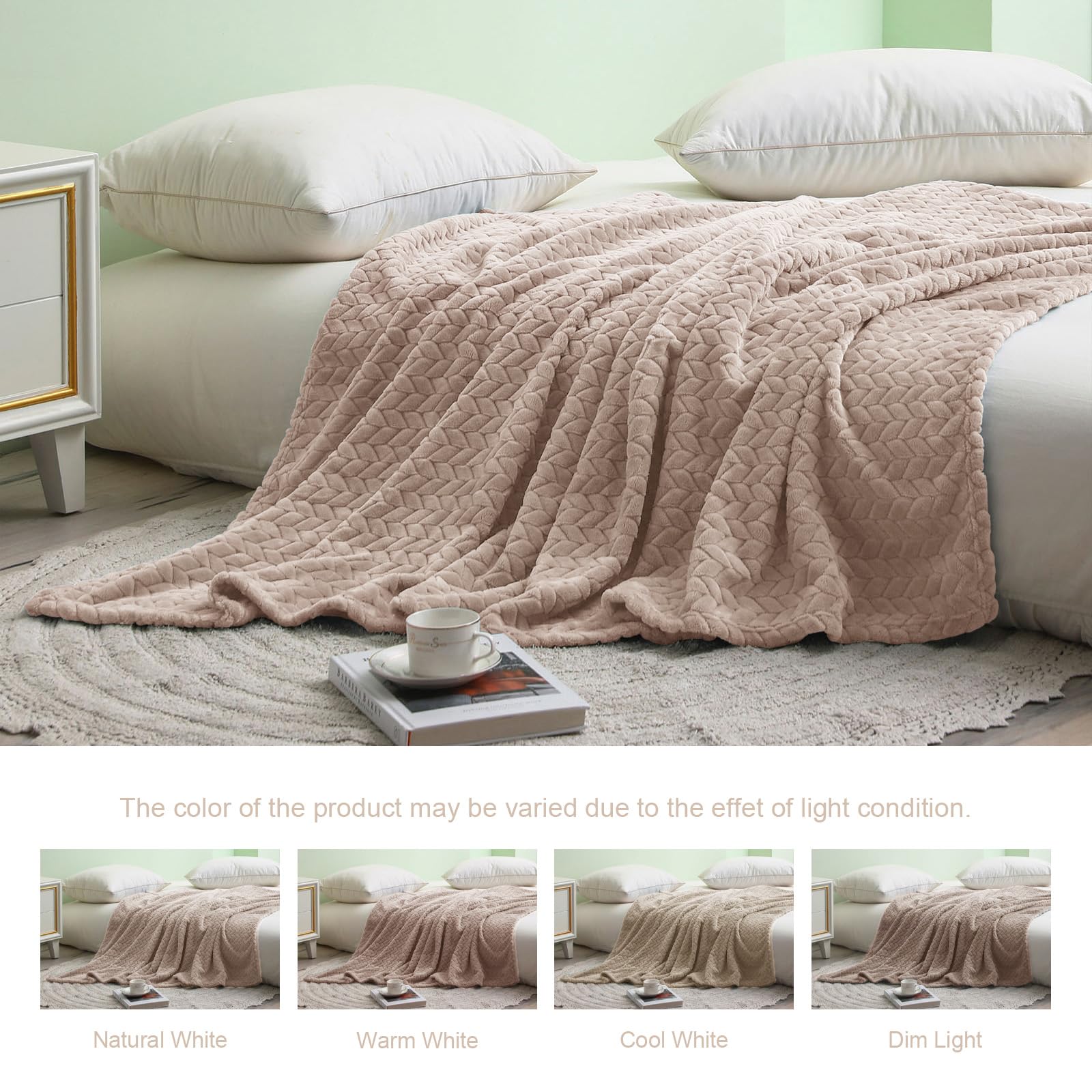 Exclusivo Mezcla Camel Fleece King Size Blanket For Bed, 90X104 Inches Soft Cozy 3D Decorative Jacquard Flannel Blankets, Lightw
