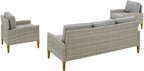 Crosley Furniture Capella 3-Piece Outdoor Sofa Patio Furniture Set, Wicker Conversation Sets For Porch, Acorn With Gray Cushions