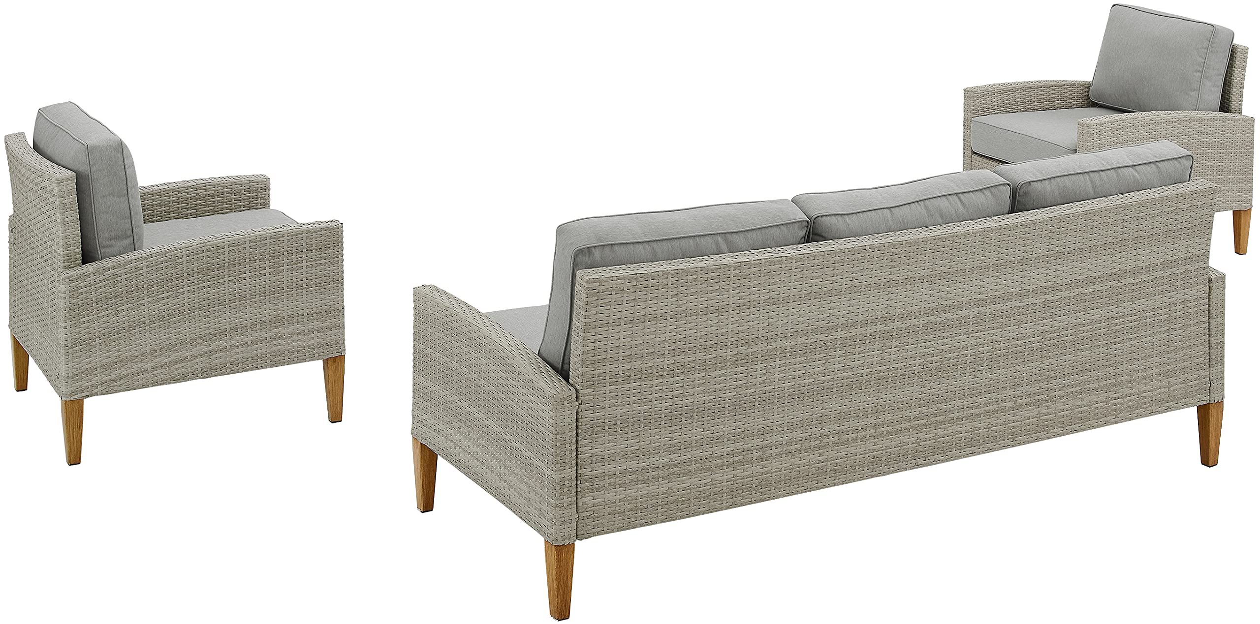 Crosley Furniture Capella 3-Piece Outdoor Sofa Patio Furniture Set, Wicker Conversation Sets For Porch, Acorn With Gray Cushions