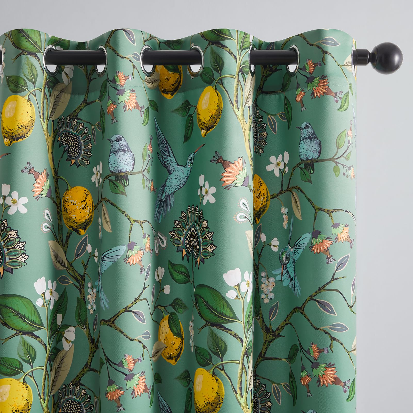 Extra Long 108 Inches Curtains For Large Window Funky Sage Green Tall Light Blocking Fun Floral Hummingbird Leaf Flower Jungle F