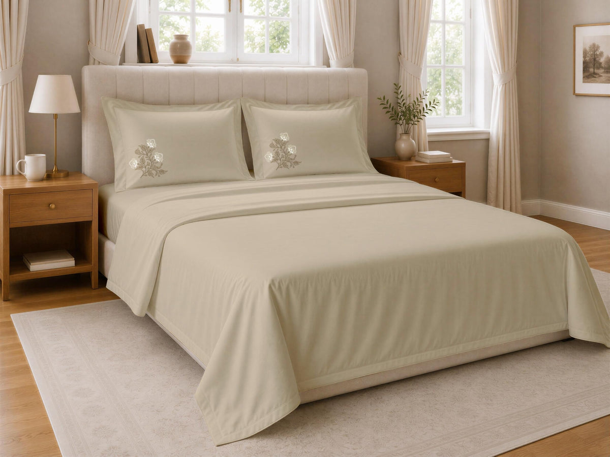 Habbitlives The Mainstay Hlms10 300 Tc Pure Cotton Bedsheet Sand Color Bed Sheet Breathable Soft Comfortable Material Combed Y