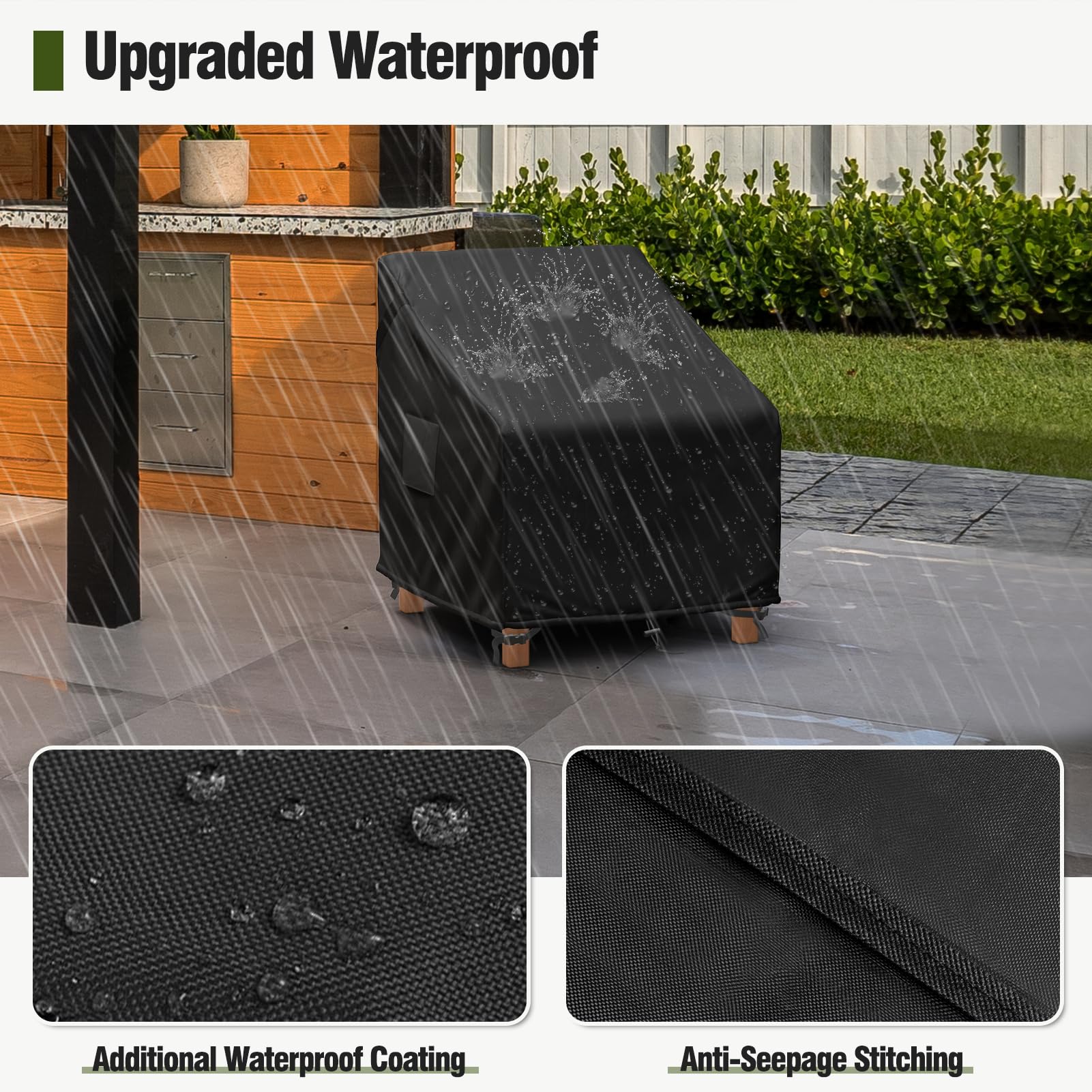 Mr. Cover Outdoor Chair Covers Waterproof, Patio Furniture Covers For Rocking Chair, Fits Up To 38W X 40D X 34H Inches, Air Vent And Handles Included, Black, 2 Pack