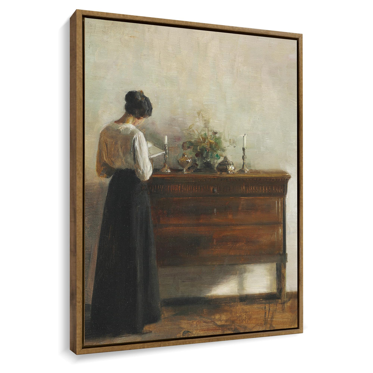 LITIVY Framed Vintage Wall Decor Home Decor Interior With The Artists Wife Standing By A Dresser Reading By Carl Holsoe Wall Art Artwork For Home Kitchen Living Room Decor