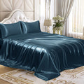 Homiest 3Pcs Satin Sheets Set Luxury Silky Satin Bedding Set With Deep Pocket, 1 Fitted Sheet + 1 Flat Sheet + 1 Pillowcase (Twin Xl Size, Deep Sea Blue)