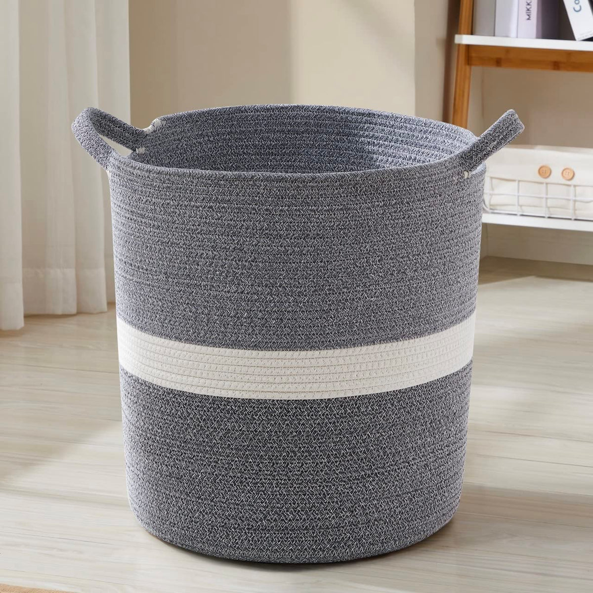 ALBY Cotton Rope Laundry Hamper Woven Basket With Handles, Storage Basket For Toys, Blanket, Throws, Pillows And Towels (10 X 12