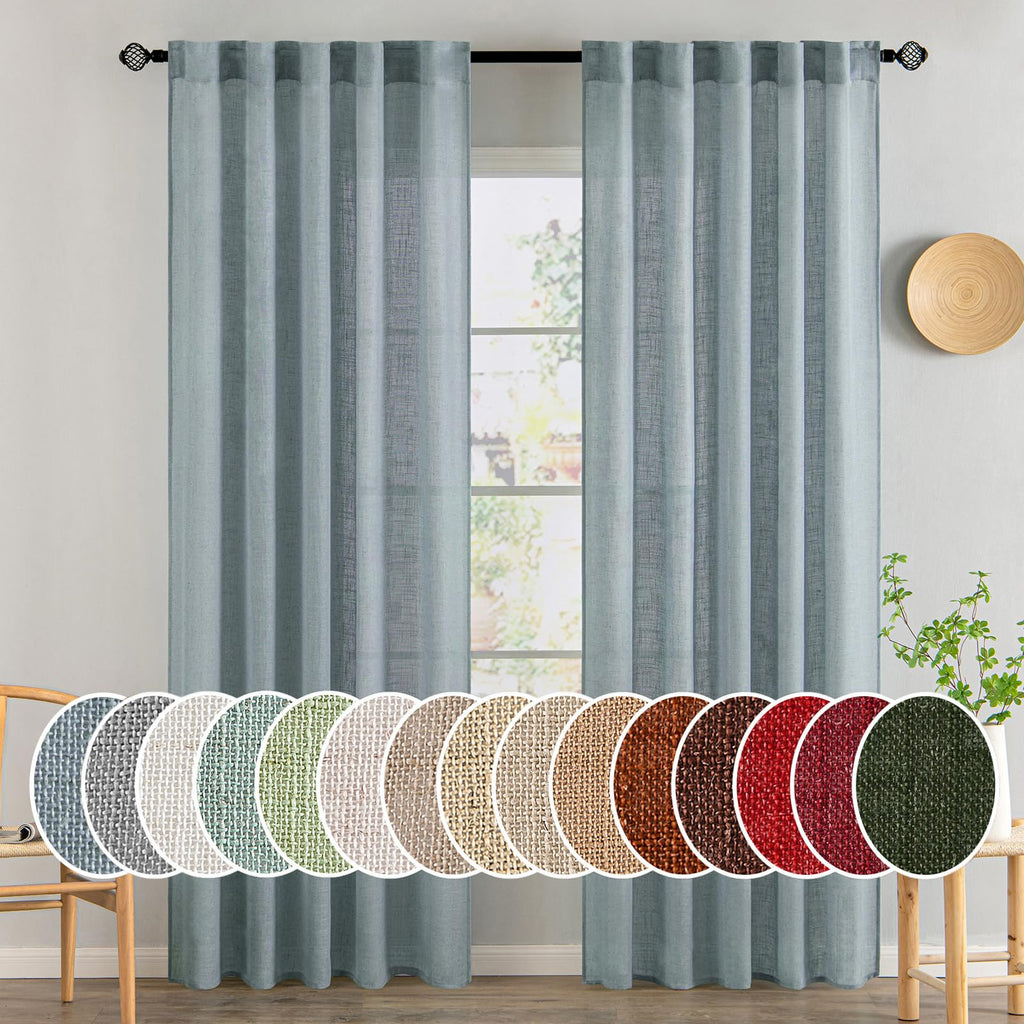 Miulee Dusty Blue Linen Curtains 84 Inch Length 2 Panels For Bedroom Living Room, Soft Thick Linen Textured Window Drapes Semi Sheer Light Filtering Back Tab Rod Pocket Burlap Look, 37X84 Inches