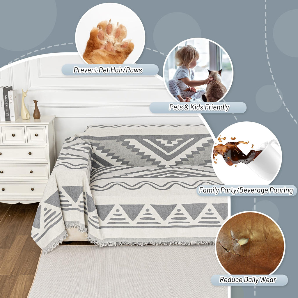 Mysky Home Sectional Couch Cover Grey Boho Geometric Sofa Covers For Sectional Sofa L Shape Chenille Couch Protector For Dogs Pe