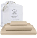 Threadmill 500 Thread Count Twin Size Damask Stripe, 3 Pc Luxury Cotton Bedding Set, Breathable Light Beige Sheets With 15' Ela