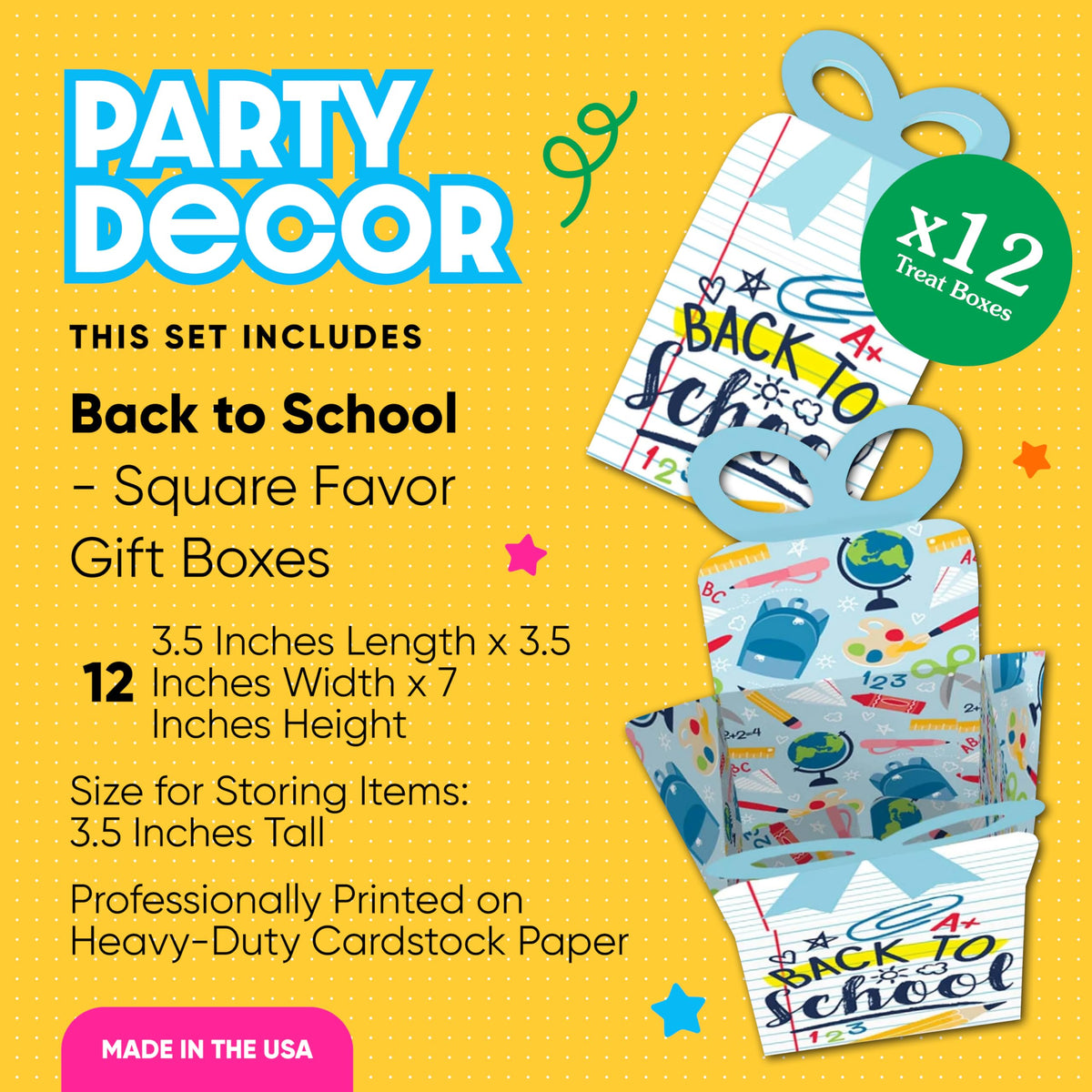 Big Dot Of Happiness Back To School - Square Favor Gift Boxes - First Day Of School Classroom Decorations Bow Boxes - Set Of 12