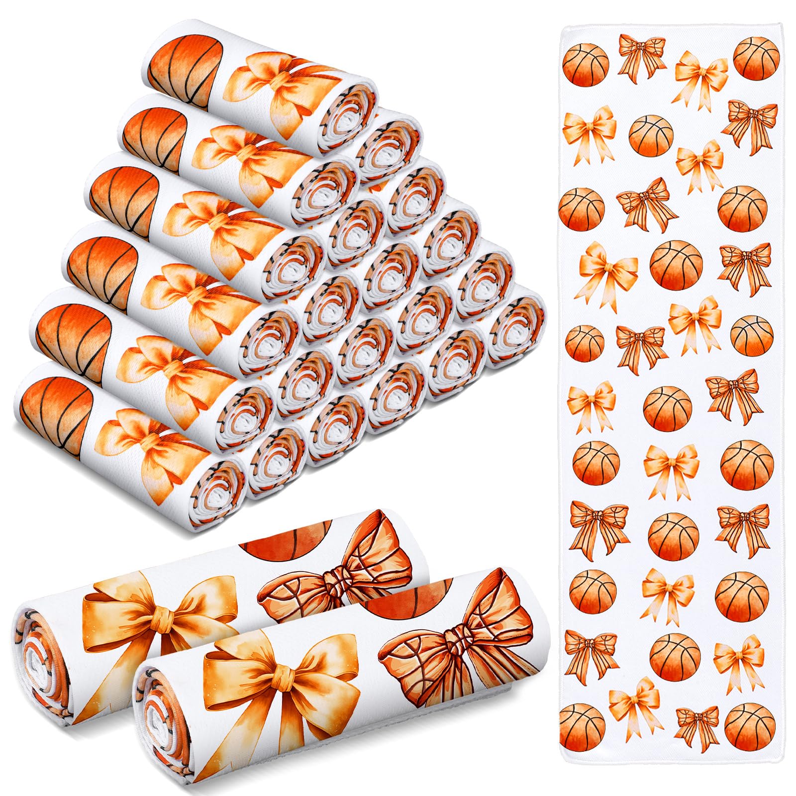 Moukeren 24 Pcs Basketball Cooling Towels Team Gift Bulk 40  x 12  Basketball Party Favors Sports Breathable Ice Towel Microfibe