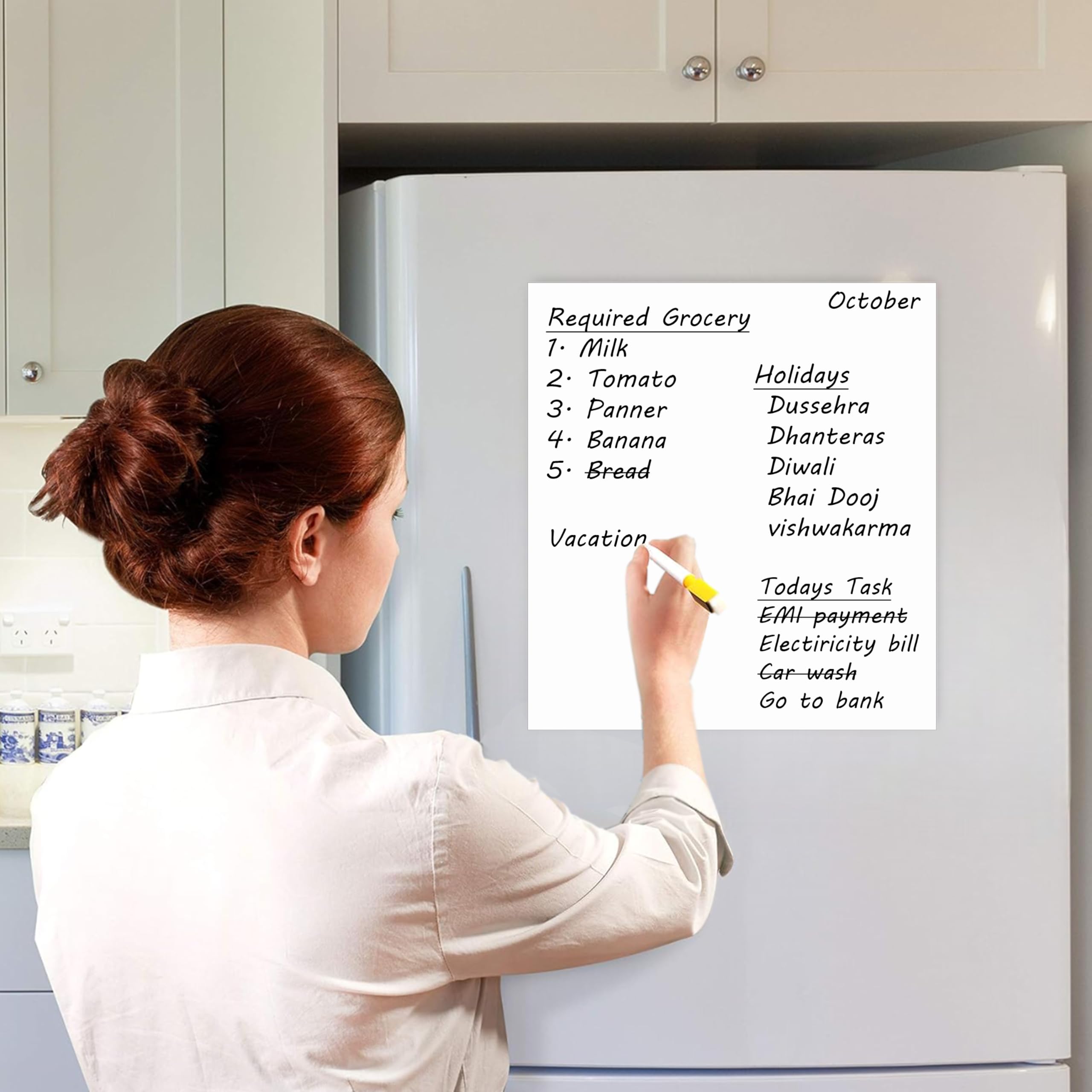 Eduway Magnetic Dry Erase White Board Sheet 9X12 Inch With Marker Pen | Whiteboard Sticker Roll For Refrigirator, Fridge, Metal 