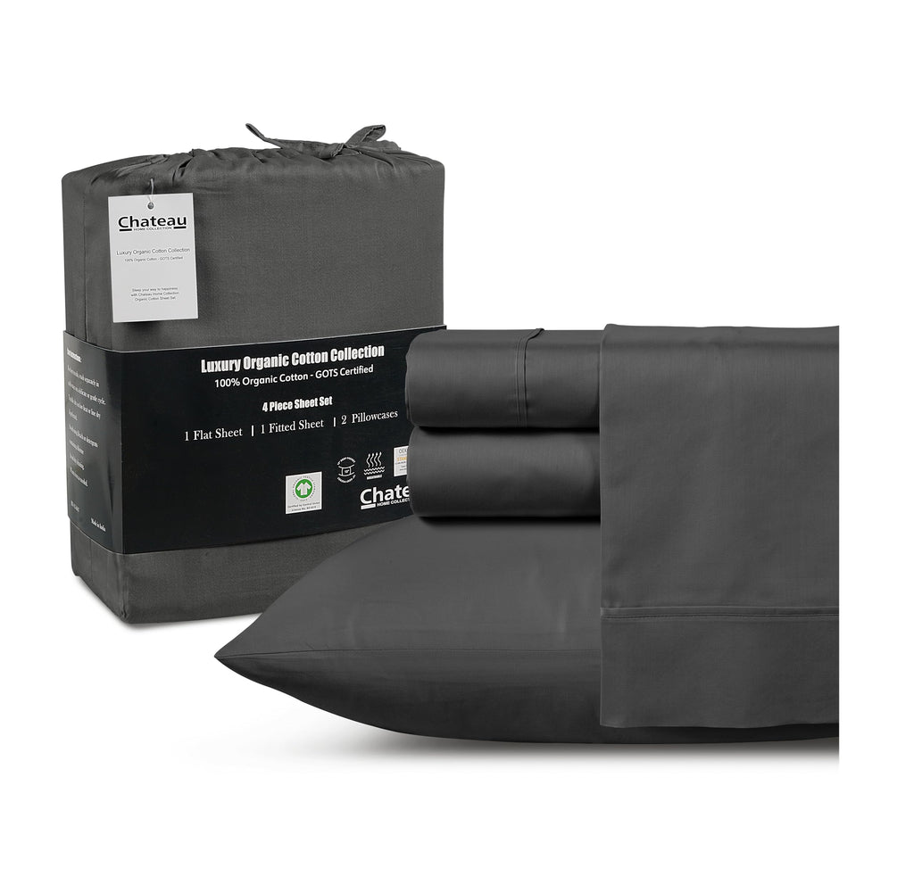King Sheets- 100% Organic Cotton Sheets King Size Bed Sheets - Gots Certified 300 Tc Staple Cotton Sheets For King Size Bed, 4 Pc Breathable King Size Sheets Set, Deep Pocket King Sheet Set - Charcoal