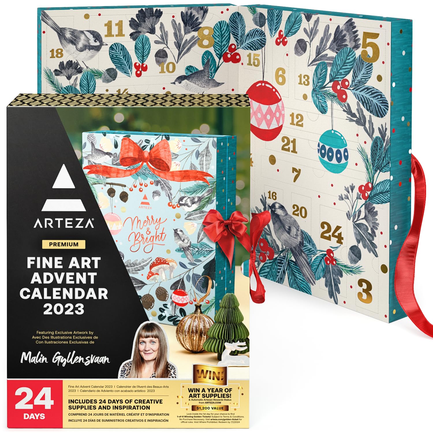 Arteza Advent Calendar 2023 (Fine Art, 24 Days) Art Supplies Holiday Gift for Adults, Includes Acrylic, Oil, Gouache Watercolor 