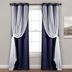Lush Decor Sheer Grommet Curtains With Insulated Blackout Lining, Window Curtain Panels, Pair, 38''W X 84''L, Navy - Curtain Wit